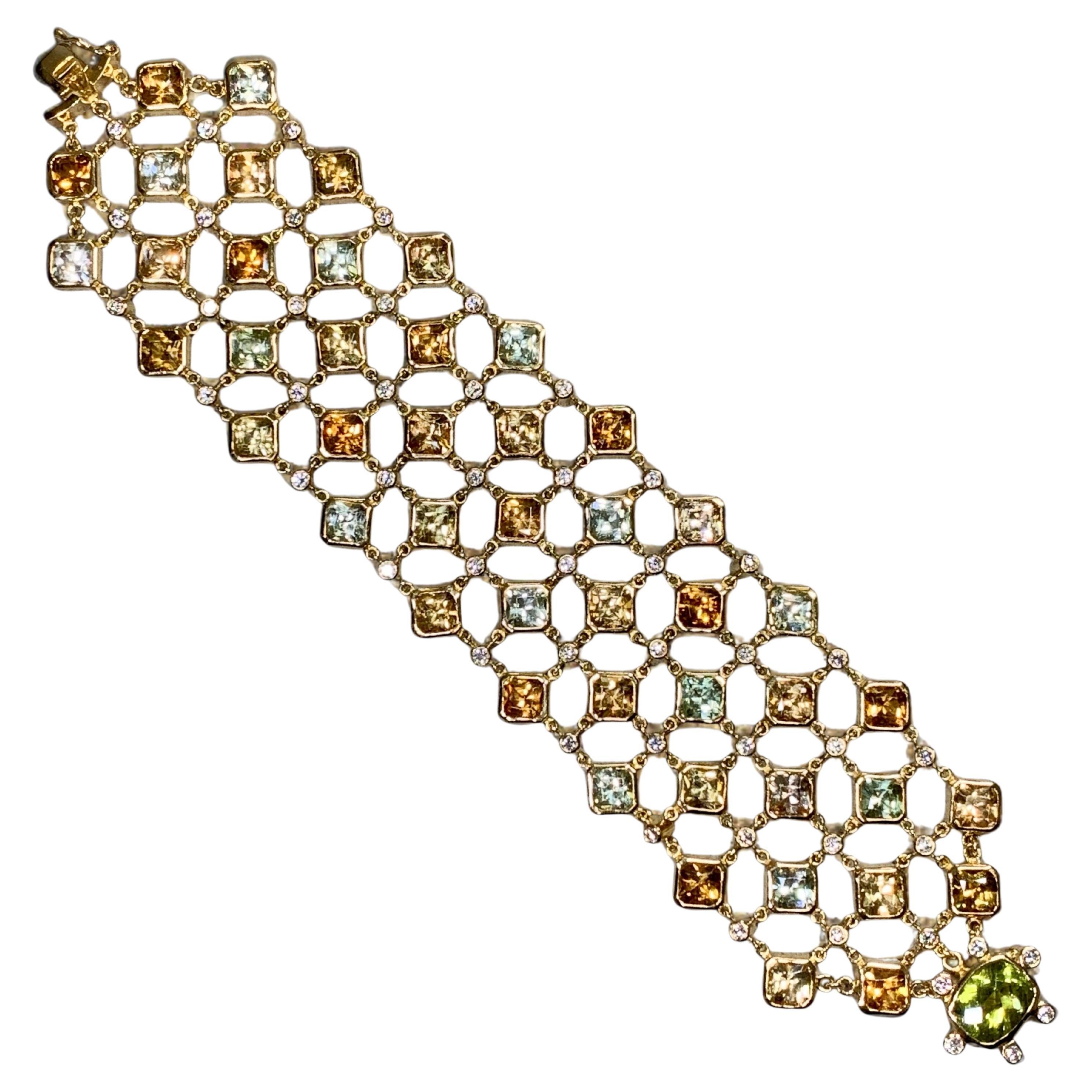 Temple St. Clair 18K Diamond Sphene Hera Linky Pietra Wide Wrap Cuff Bracelet