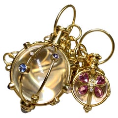 Collana Temple St. Clair 18 carati con zaffiro e pietra di luna e diamante con doppio amuleto ovale A Link