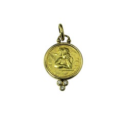 Ciondolo Cherubino in oro giallo 18 carati e diamanti Temple St. Clair #22294
