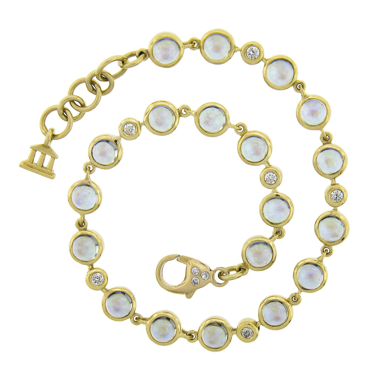 Temple St. Clair 18K Yellow Gold Bezel Blue Moonstone & Diamond Chain Bracelet In Excellent Condition In Montclair, NJ