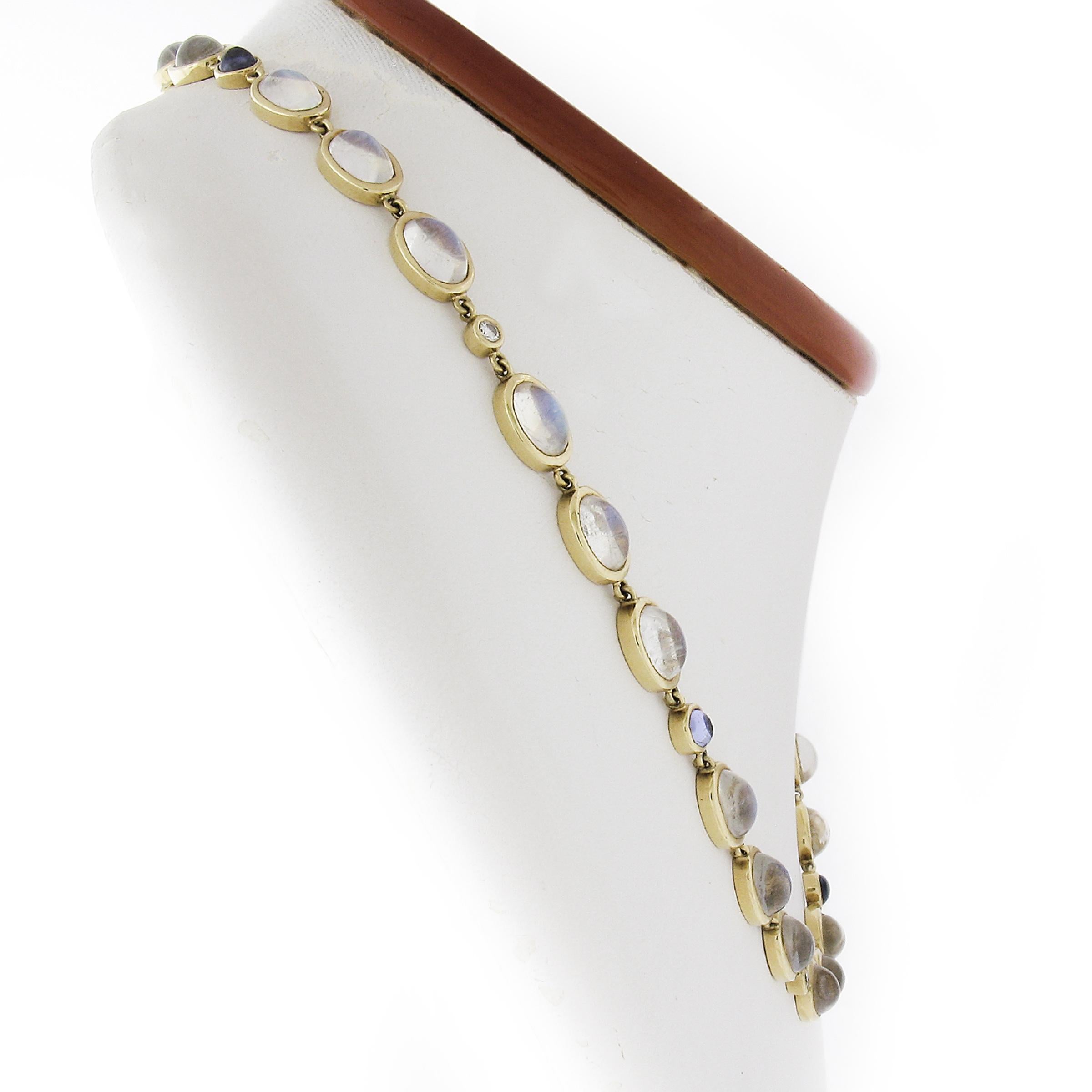 Oval Cut Temple St. Clair 18k Yellow Gold Bezel Moonstone Tanzanite & Diamond Necklace For Sale
