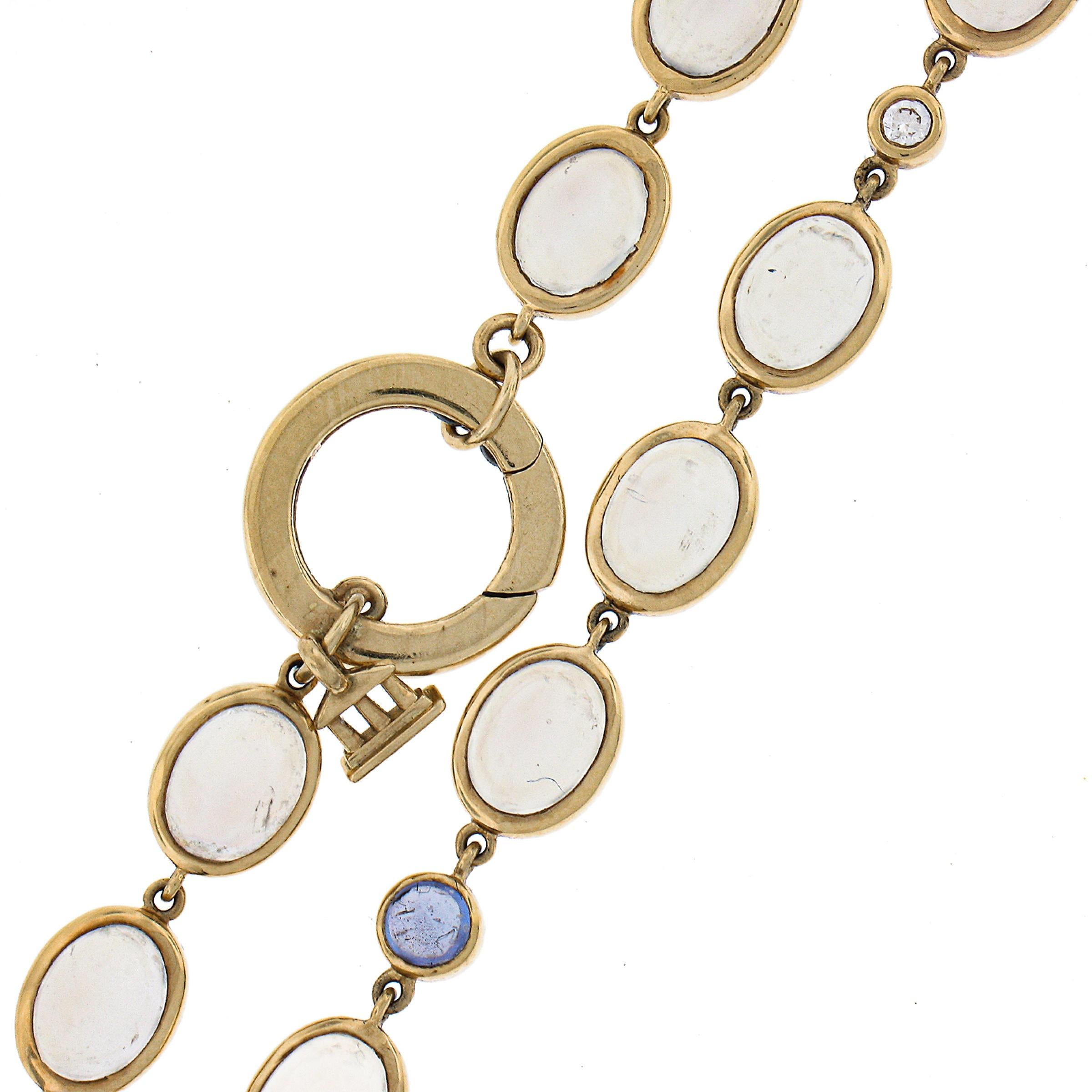 Temple St. Clair 18k Yellow Gold Bezel Moonstone Tanzanite & Diamond Necklace For Sale 1