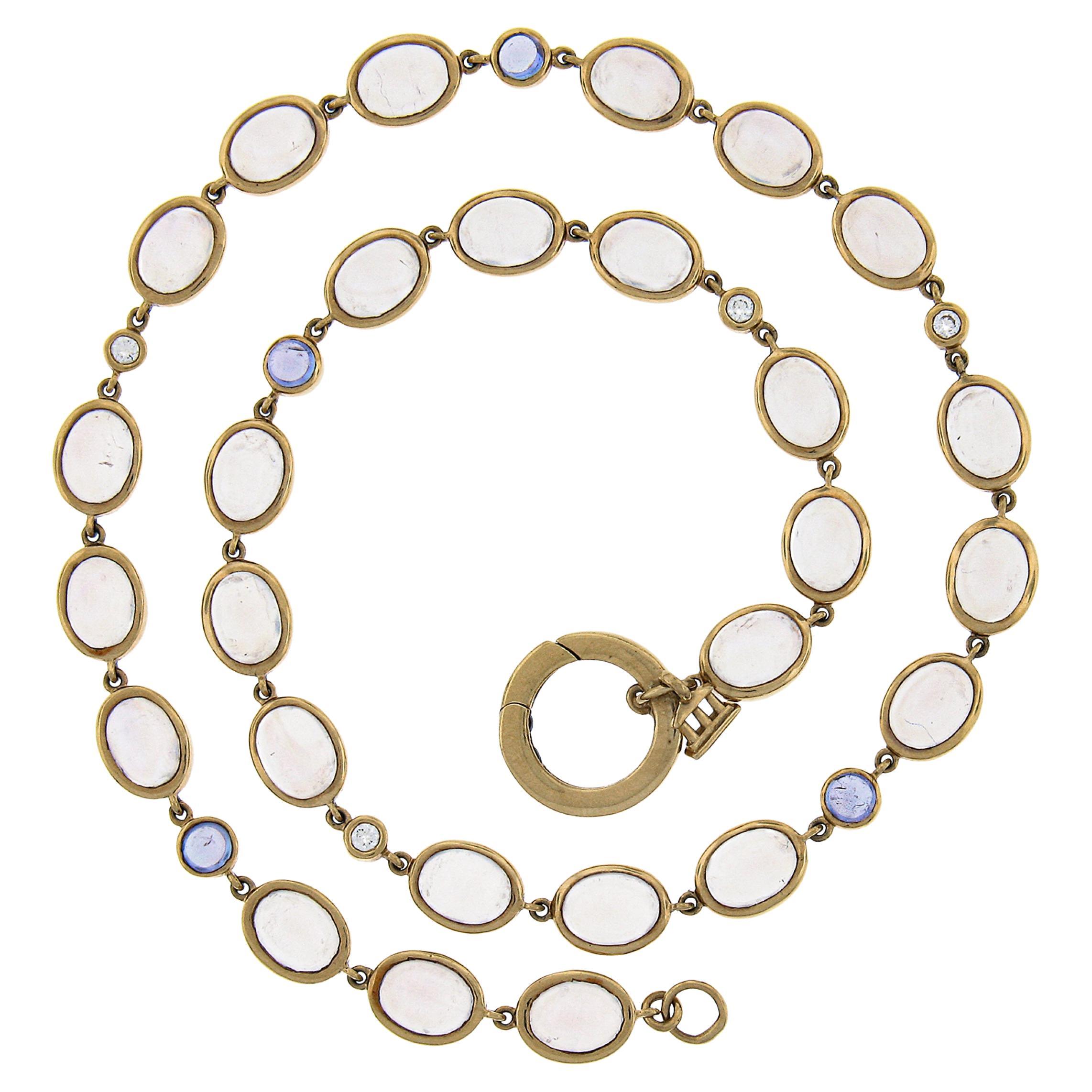 Temple St. Clair 18k Yellow Gold Bezel Moonstone Tanzanite & Diamond Necklace For Sale