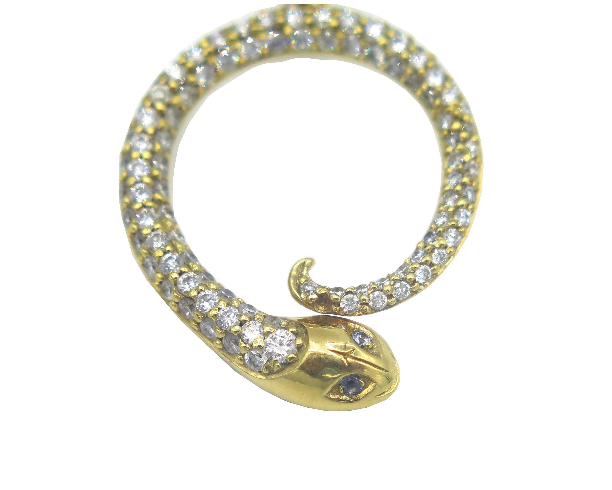 A beautiful, small snake pendant from jeweler Temple St Clair. This, lovely precious diamond pendant, is made out of 18kt yellow gold and weighs 6.47grams.  In, execllent condition and all proper Temple St Clair hallmarks behind the head of the