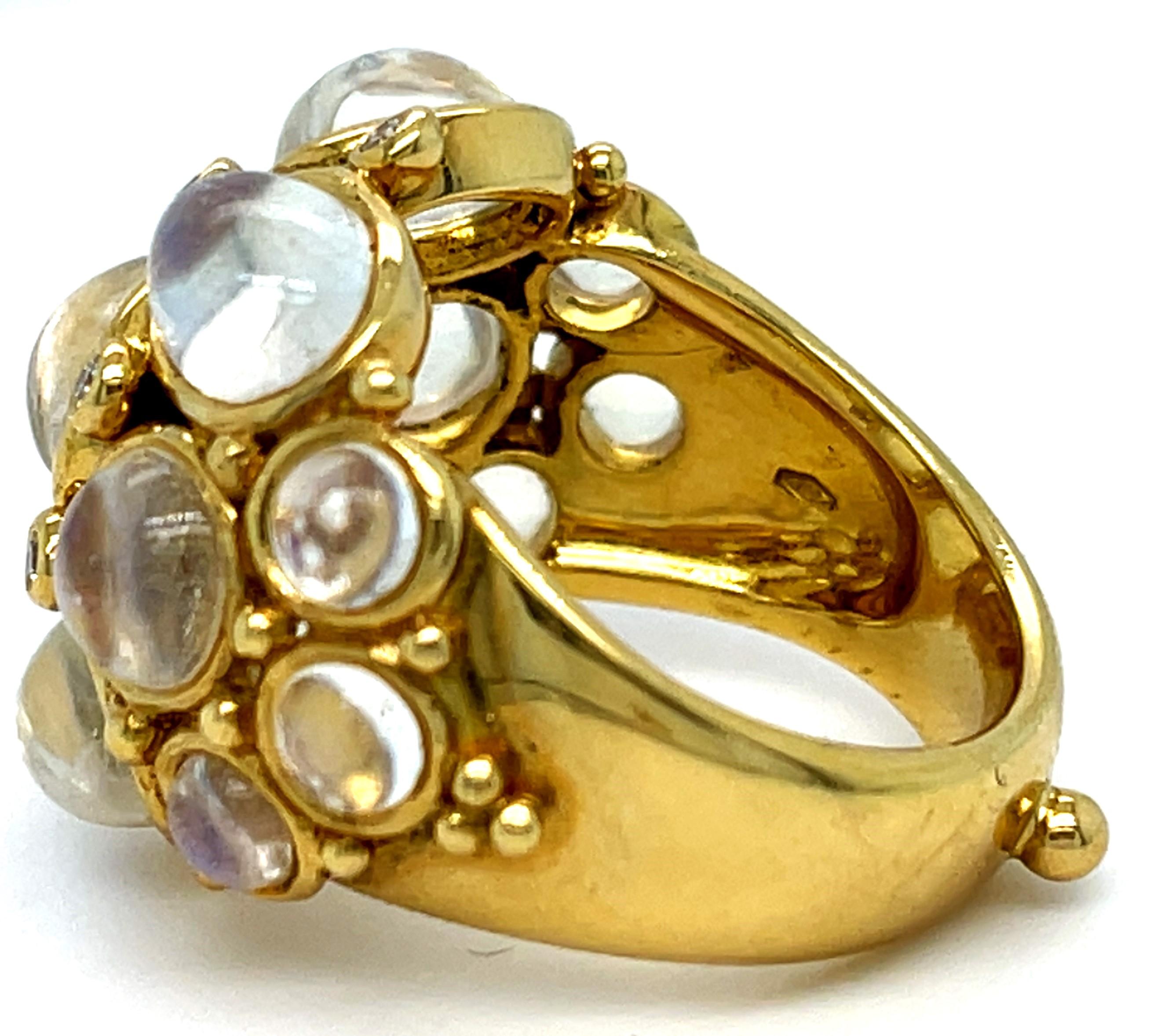 Temple St. Clair 18k Yellow Gold Moonstone Diamond Bombe Ring Size 6.75 (Moderne) im Angebot