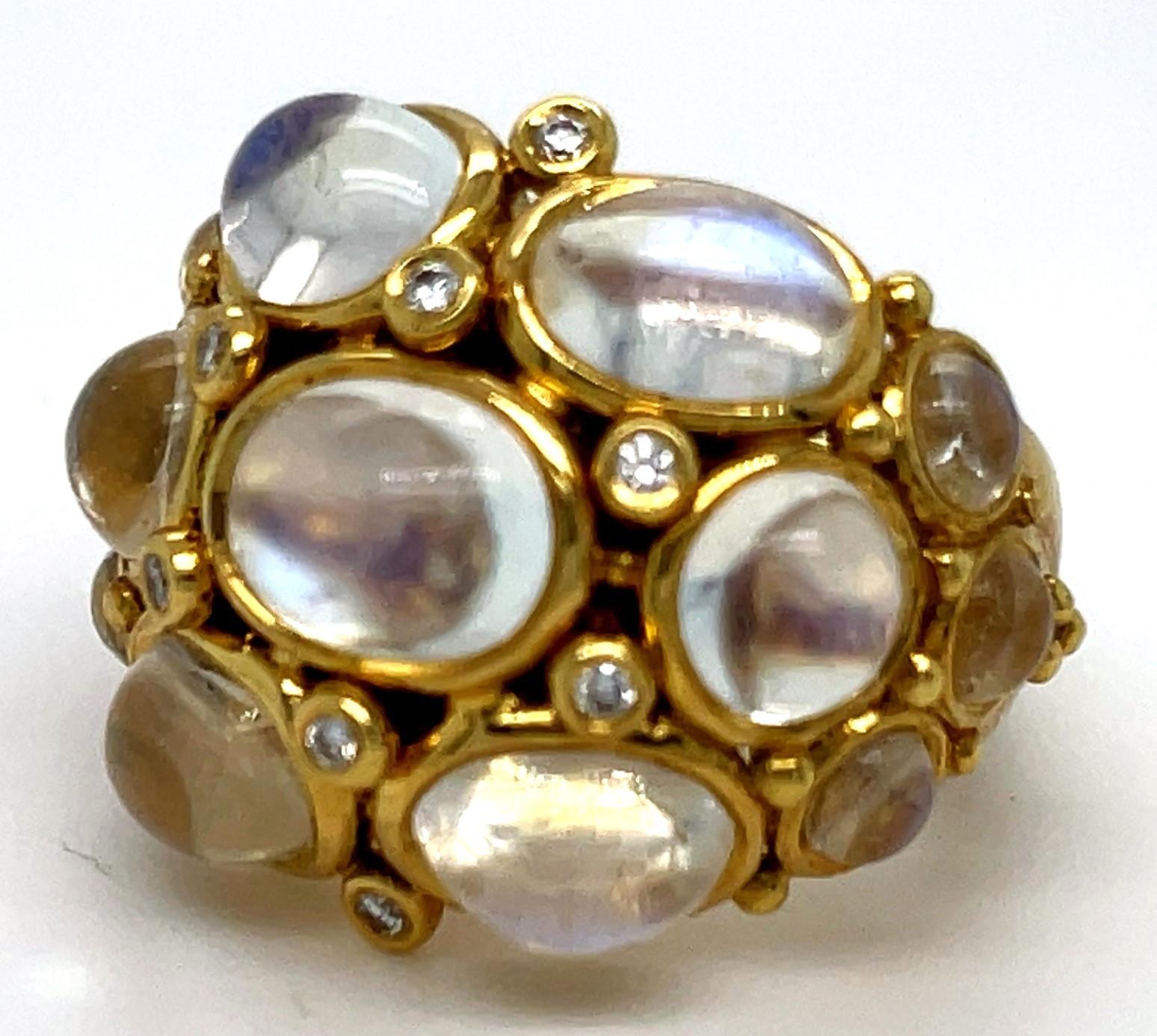 Temple St. Clair 18k Yellow Gold Moonstone Diamond Bombe Ring Size 6.75 im Angebot 2