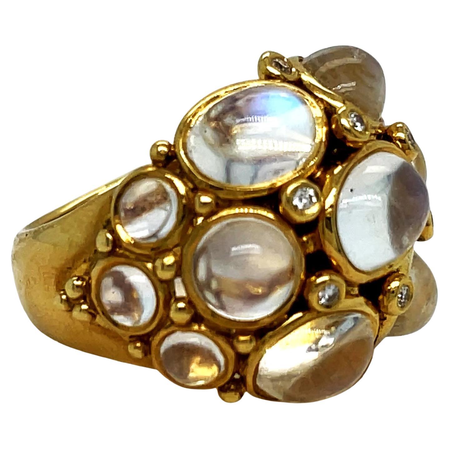 Temple St. Clair 18k Yellow Gold Moonstone Diamond Bombe Ring Size 6.75