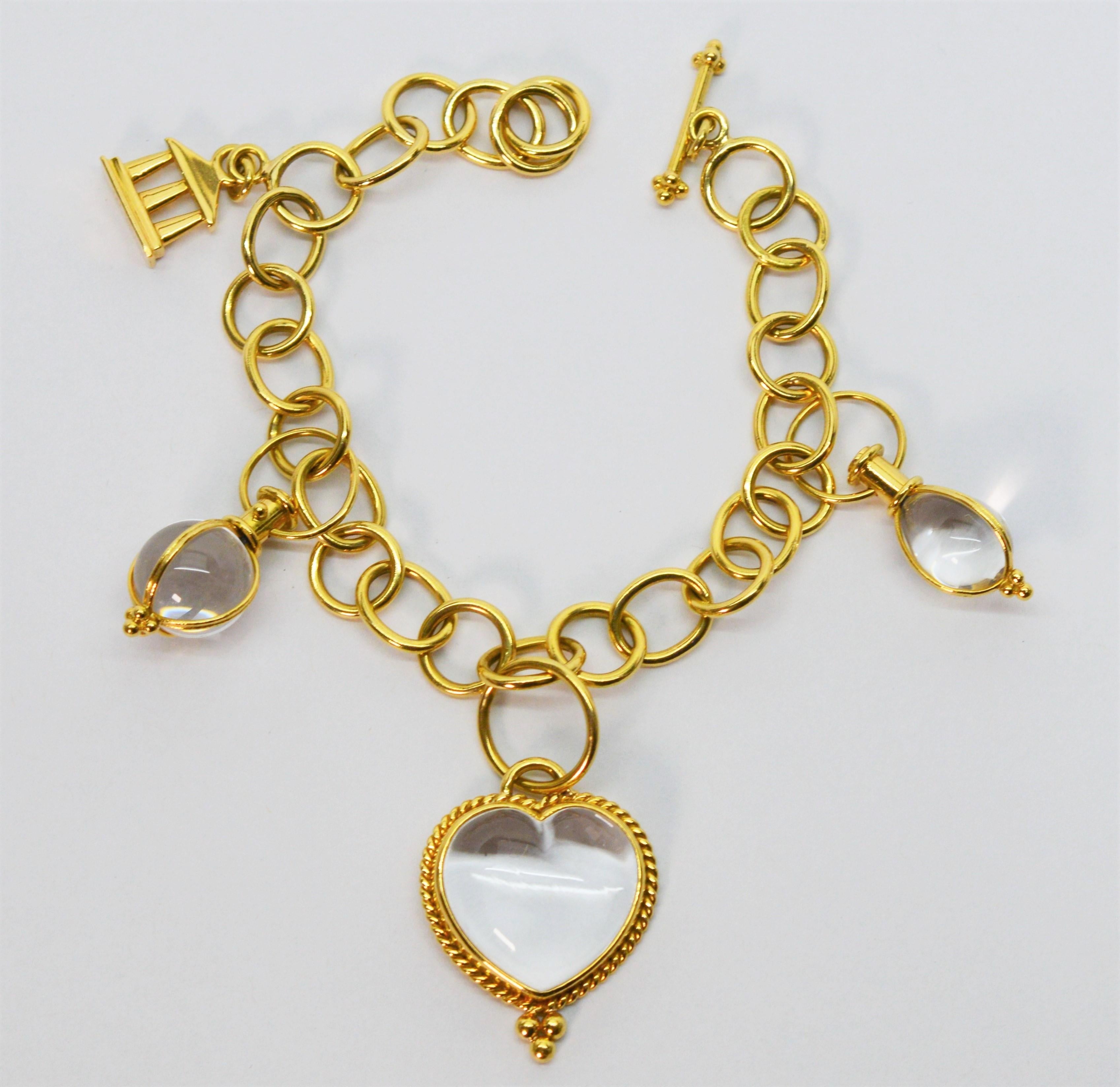 Temple St. Clair 18K Yellow Gold Rock Crystal Charm Bracelet In Excellent Condition In Mount Kisco, NY
