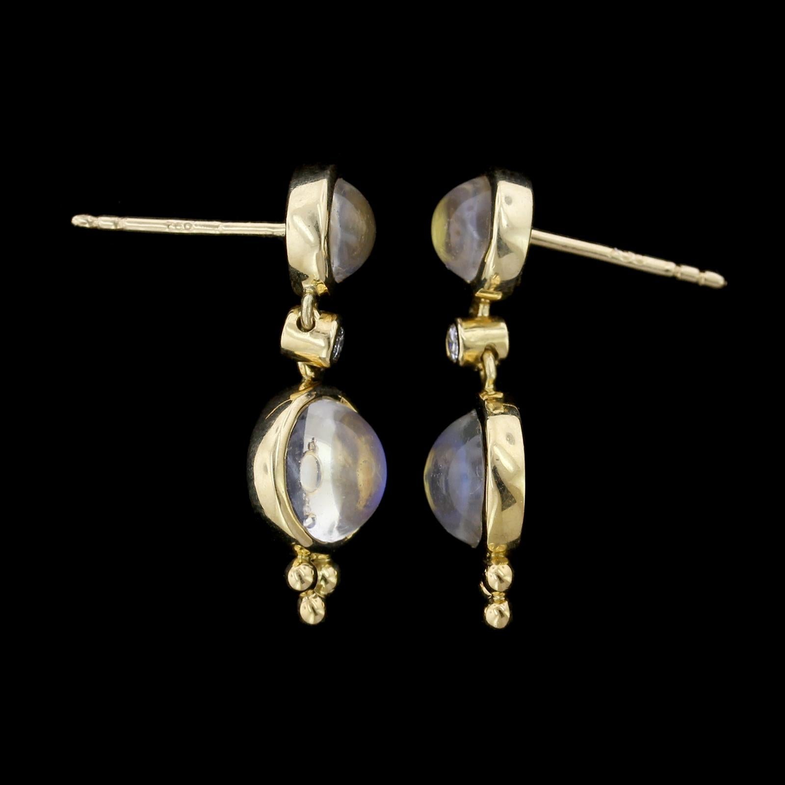 Temple St. Clair 18 Karat Yellow Gold Royal Blue Moonstone and Diamond Earrings In Excellent Condition In Nashua, NH