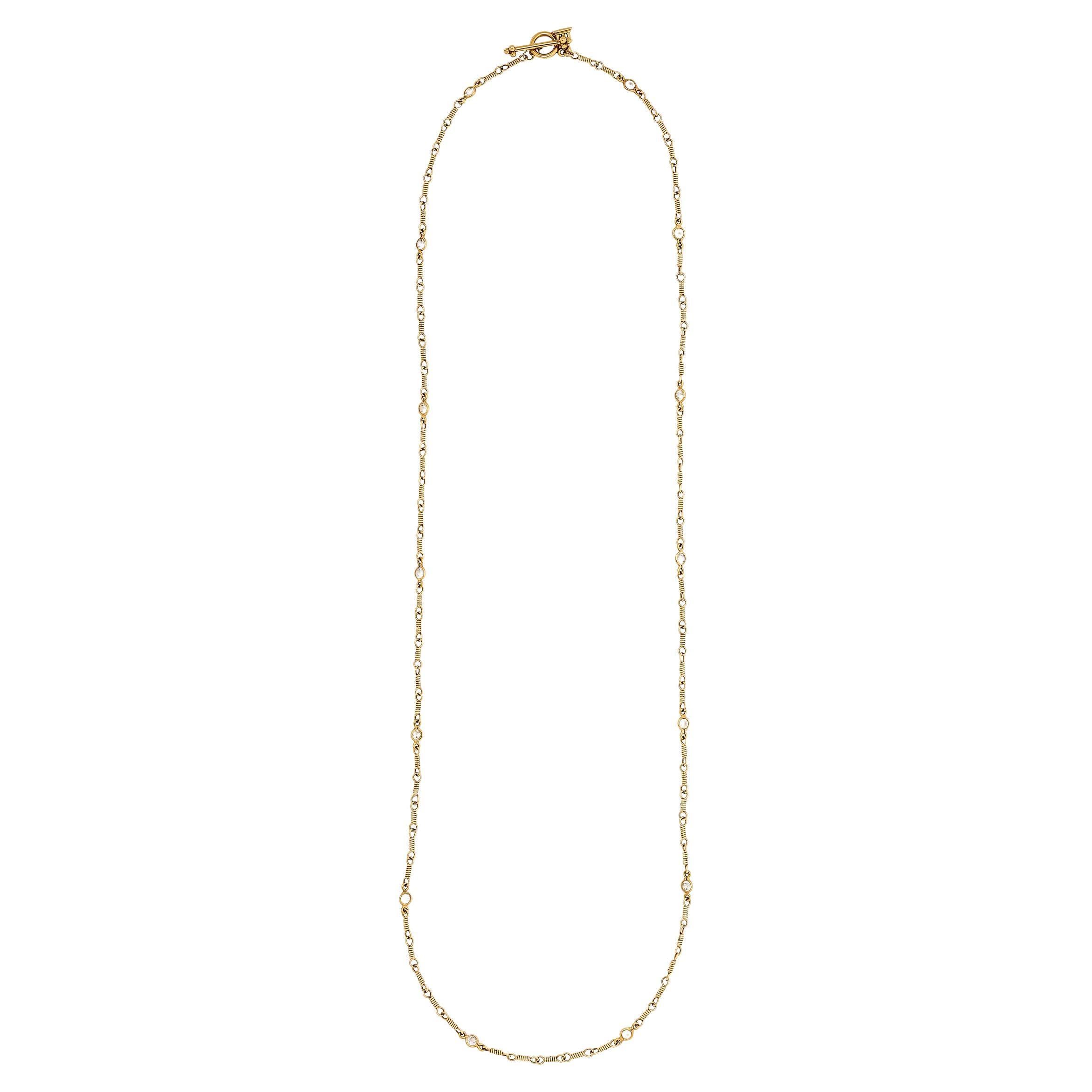 Temple St. Clair 18K Yellow Gold White Stone Station Necklace with Toggle Clasp