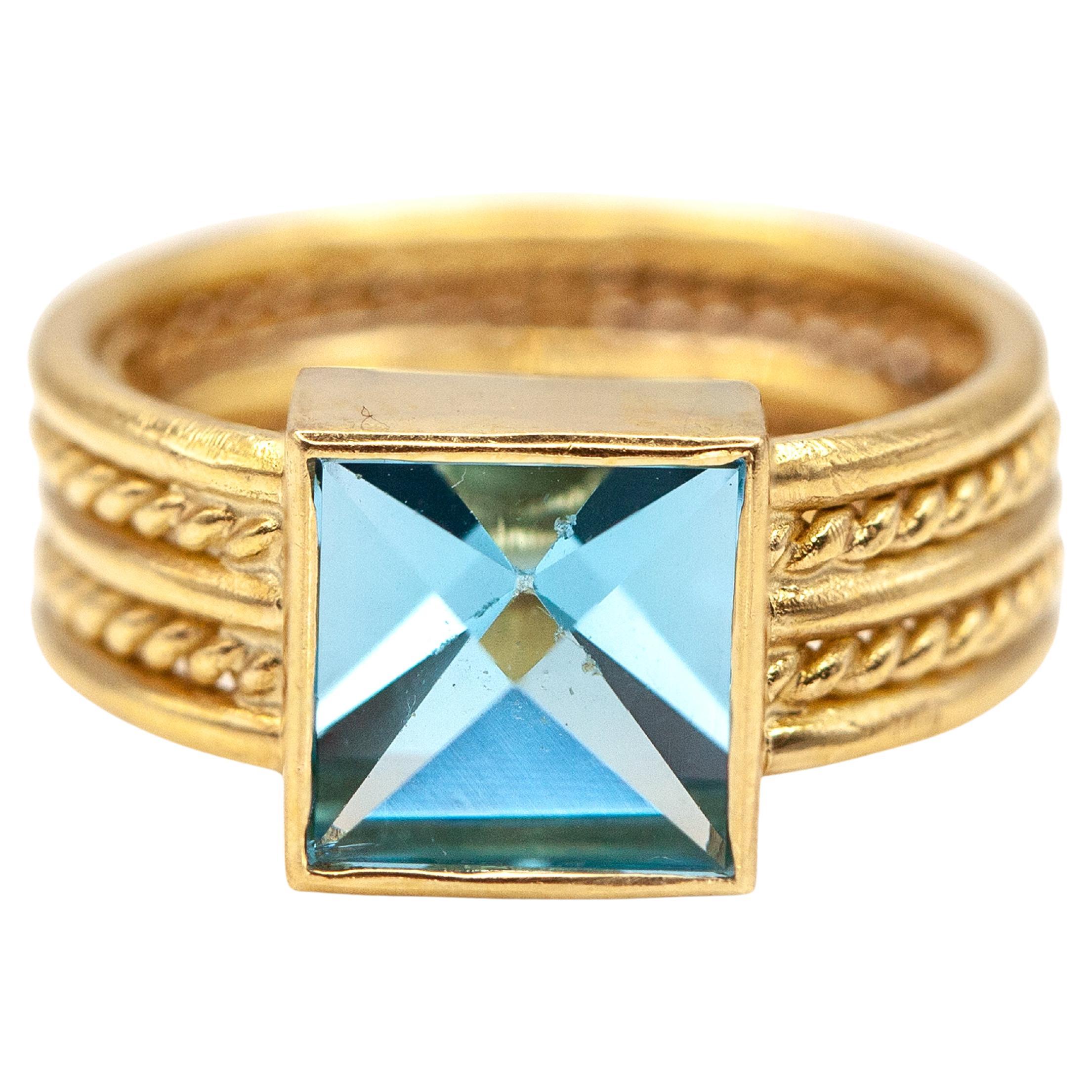Temple St. Clair 18K YG Square Topaz Ring