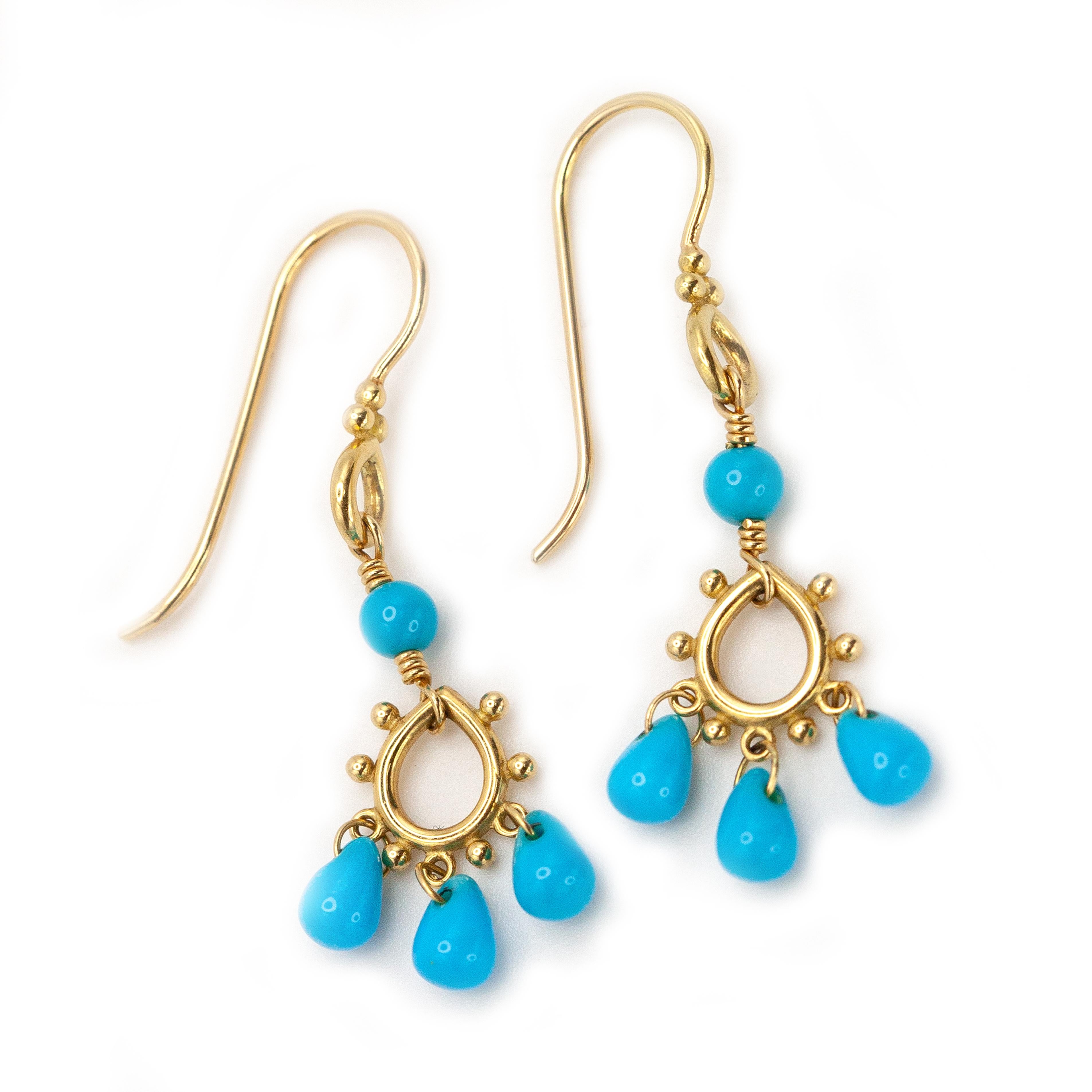 Cabochon Orecchini a goccia in turchese Temple St. Clair 18K YG in vendita