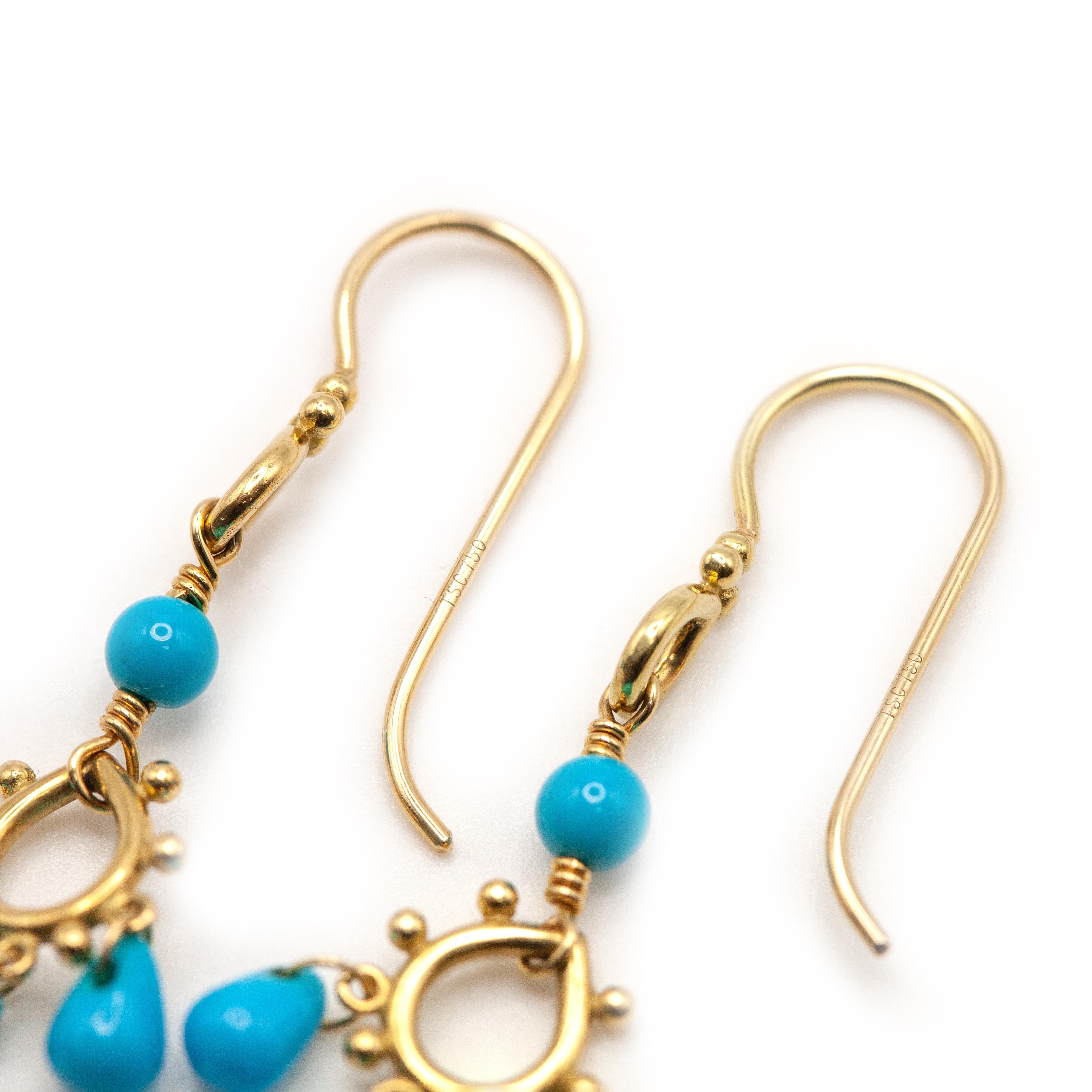 Donna Orecchini a goccia in turchese Temple St. Clair 18K YG in vendita