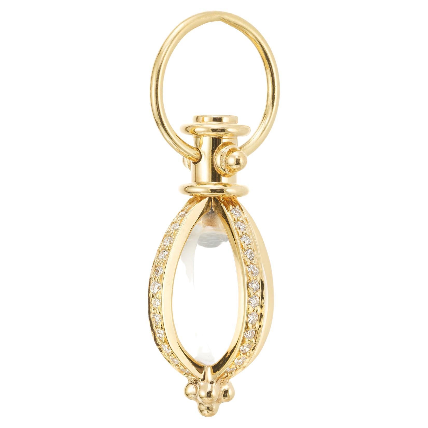 Temple St. Clair .24 Carat  Quartz Crystal Diamond Amulet Yellow Gold Pendant For Sale