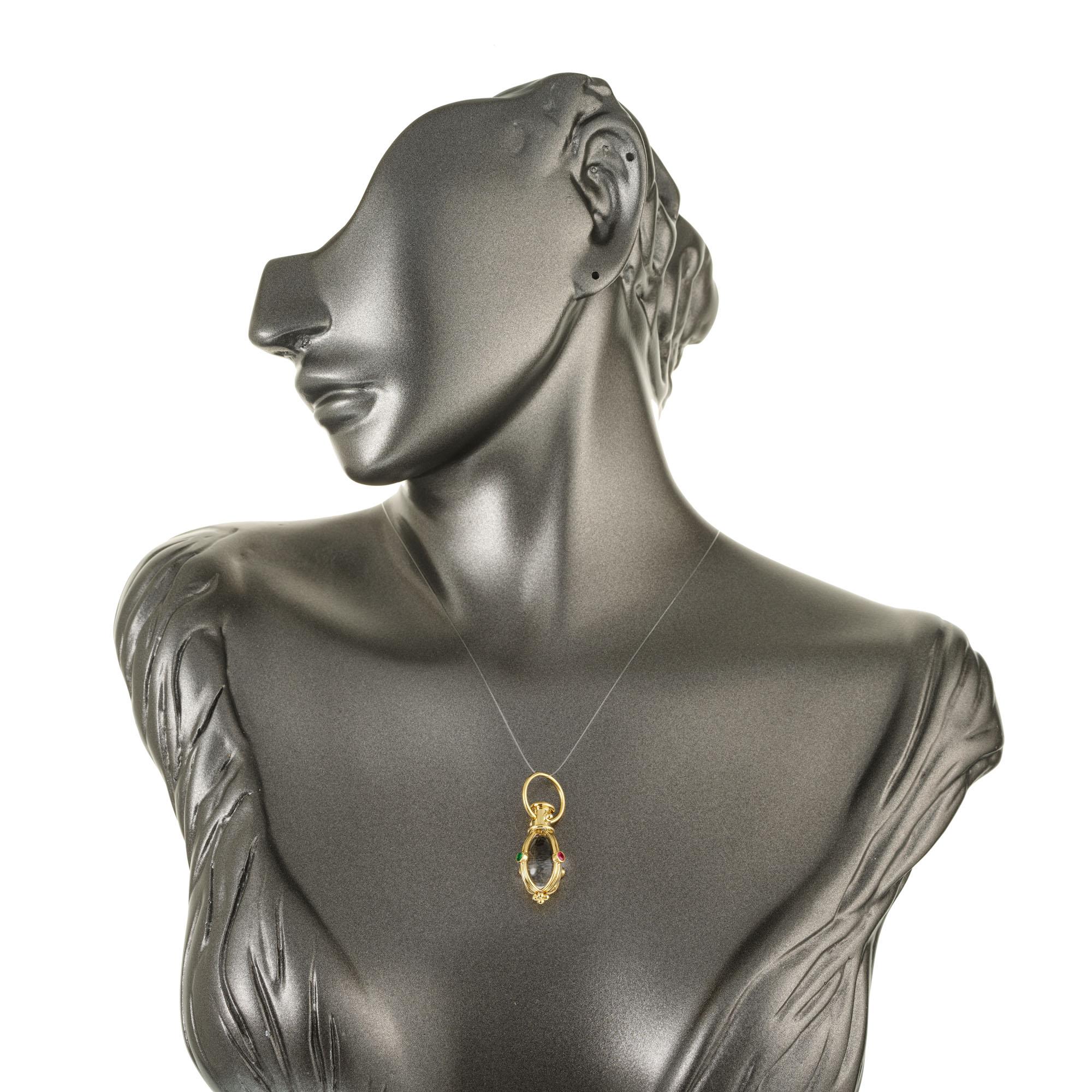 Women's Temple St. Clair Amulet 1.70 Carat Ruby Sapphire Diamond Yellow Gold Pendant