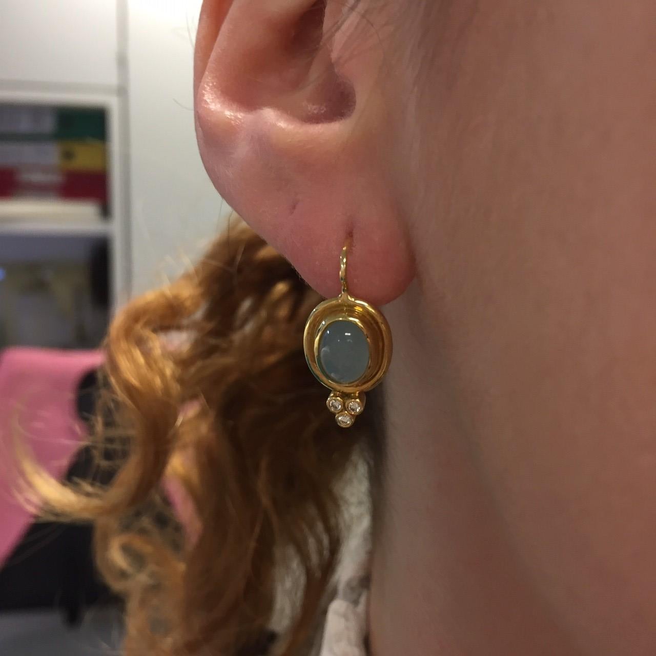 Women's or Men's Temple St Clair Aquamarine Diamond Gold Earrings