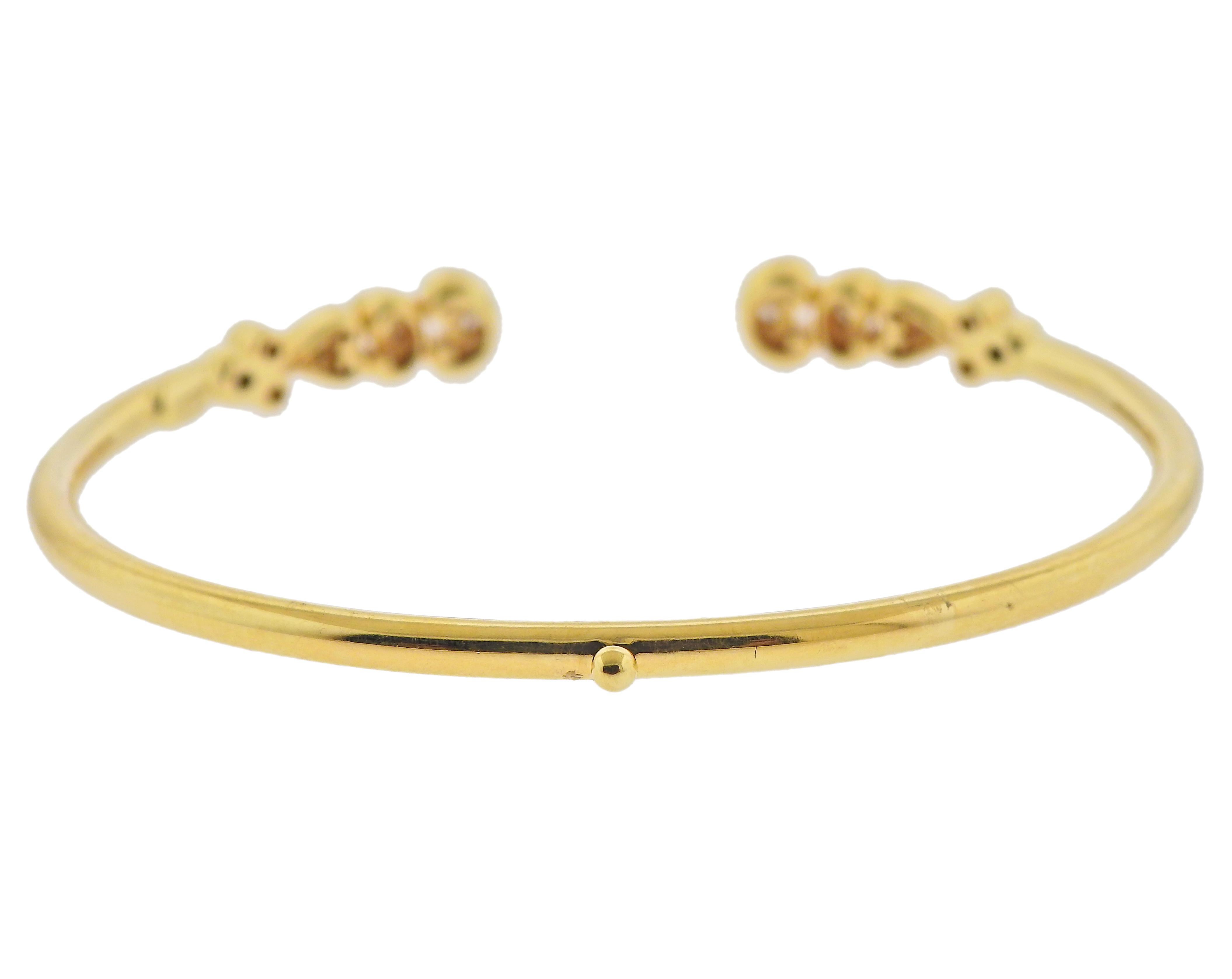 Round Cut Temple St. Clair Bellina Diamond Gold Cuff Bracelet