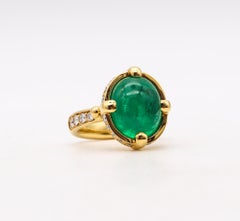 Temple St Clair Cocktail-Ring aus 18 Karat Gelbgold mit 6,20 Karat Diamanten und Smaragden