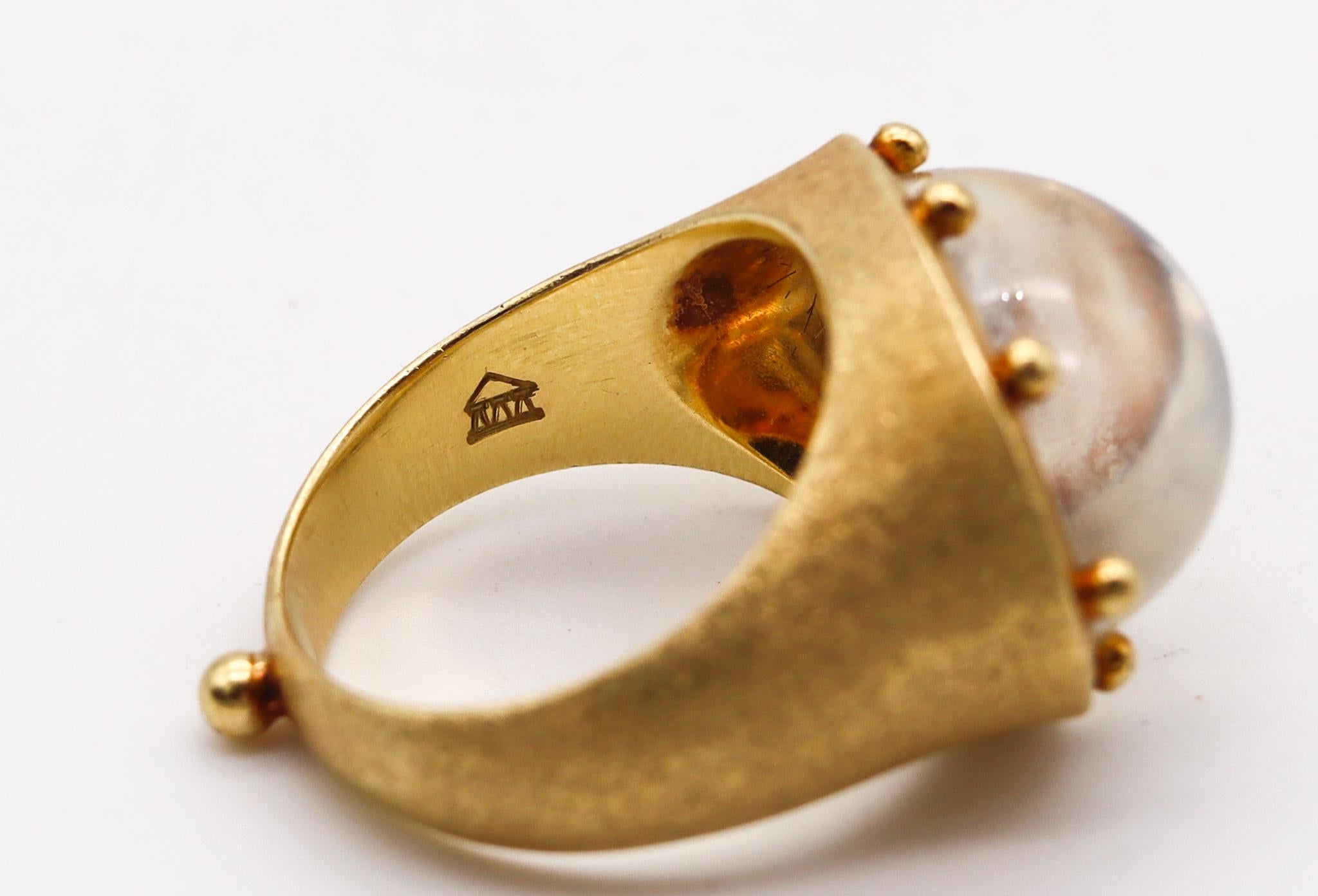 Cabochon Temple St Clair Cocktail Ring in 18kt Yellow Gold with 11.26 Cts Oval Moonstone For Sale