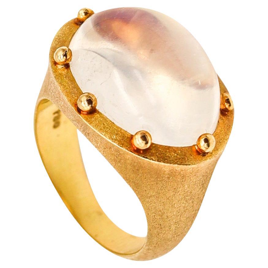 Temple St Clair Cocktail Ring in 18kt Yellow Gold with 11.26 Cts Oval Moonstone For Sale