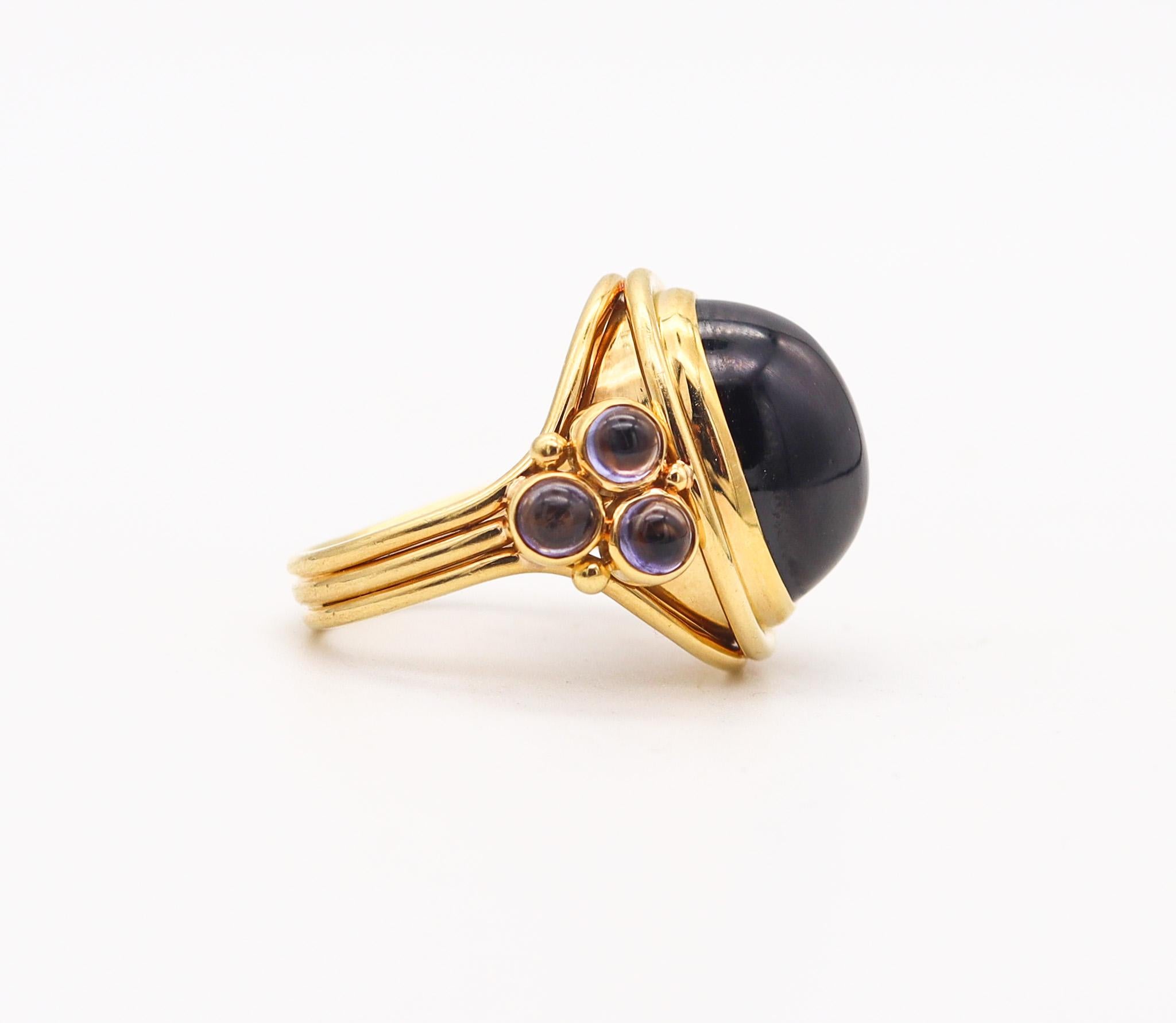 Modernist Temple St Clair Cocktail Ring In 18Kt Yellow Gold With 24.95 Cts Garnet & Iolite For Sale