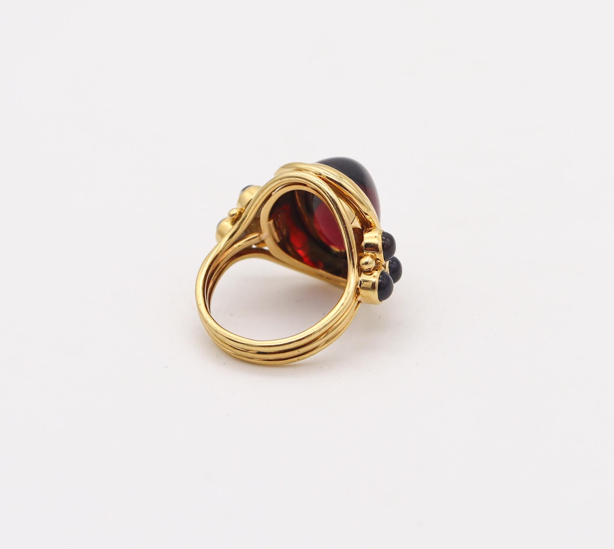 Cabochon Temple St Clair Cocktail Ring In 18Kt Yellow Gold With 24.95 Cts Garnet & Iolite For Sale