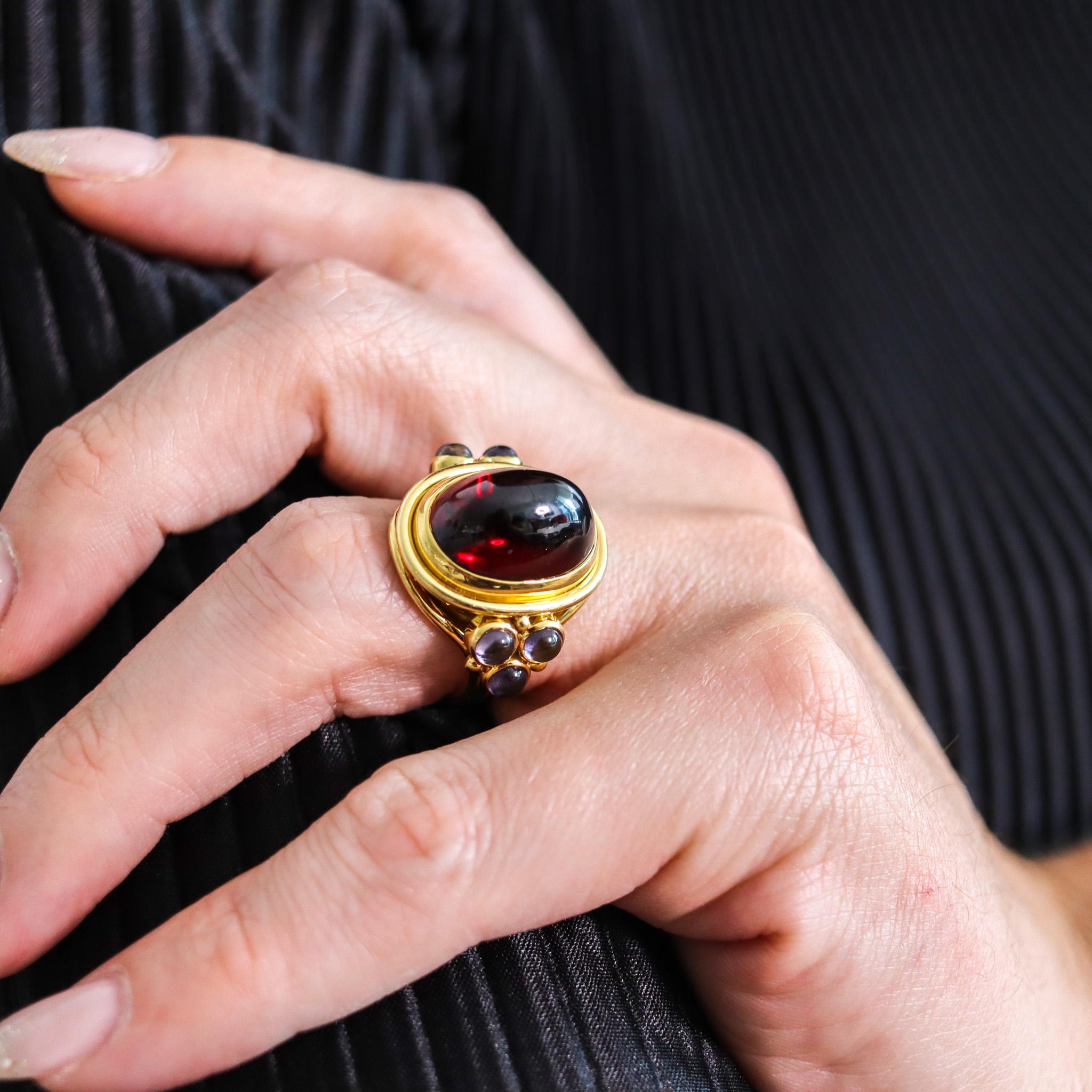 Temple St Clair Cocktail Ring In 18Kt Yellow Gold With 24.95 Cts Garnet & Iolite For Sale 1