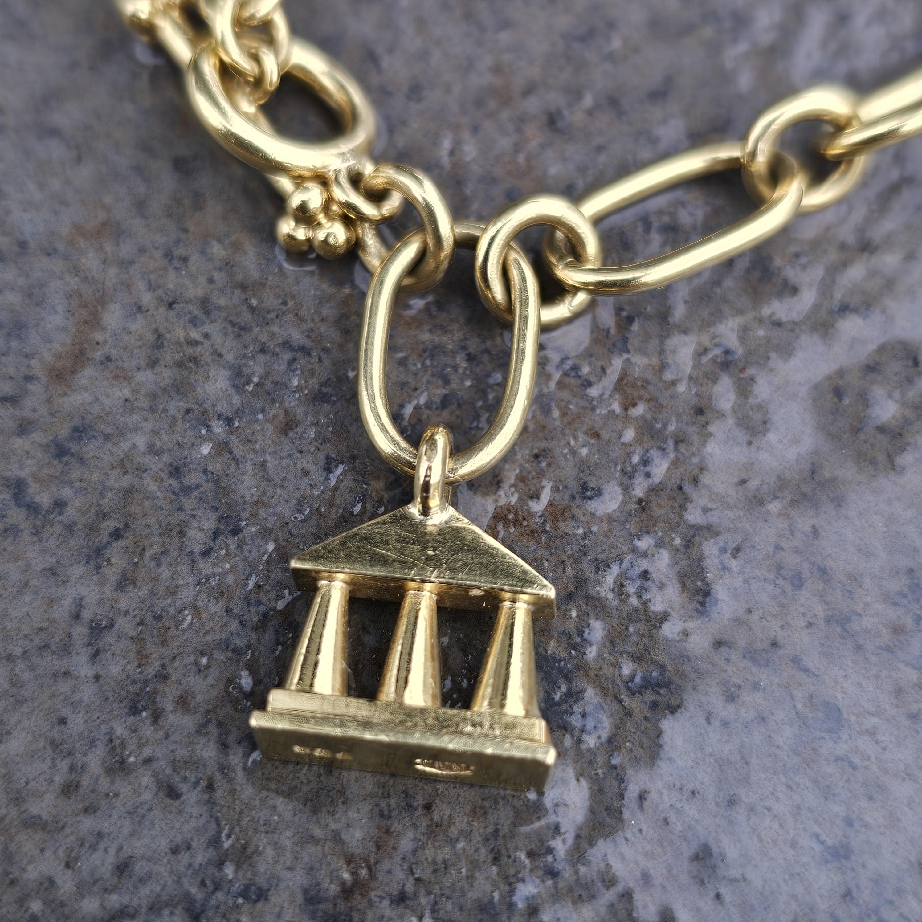 Temple St. Clair Cross Pendant Blue Topaz Toggle Chain Necklace 18k Gold 17.5