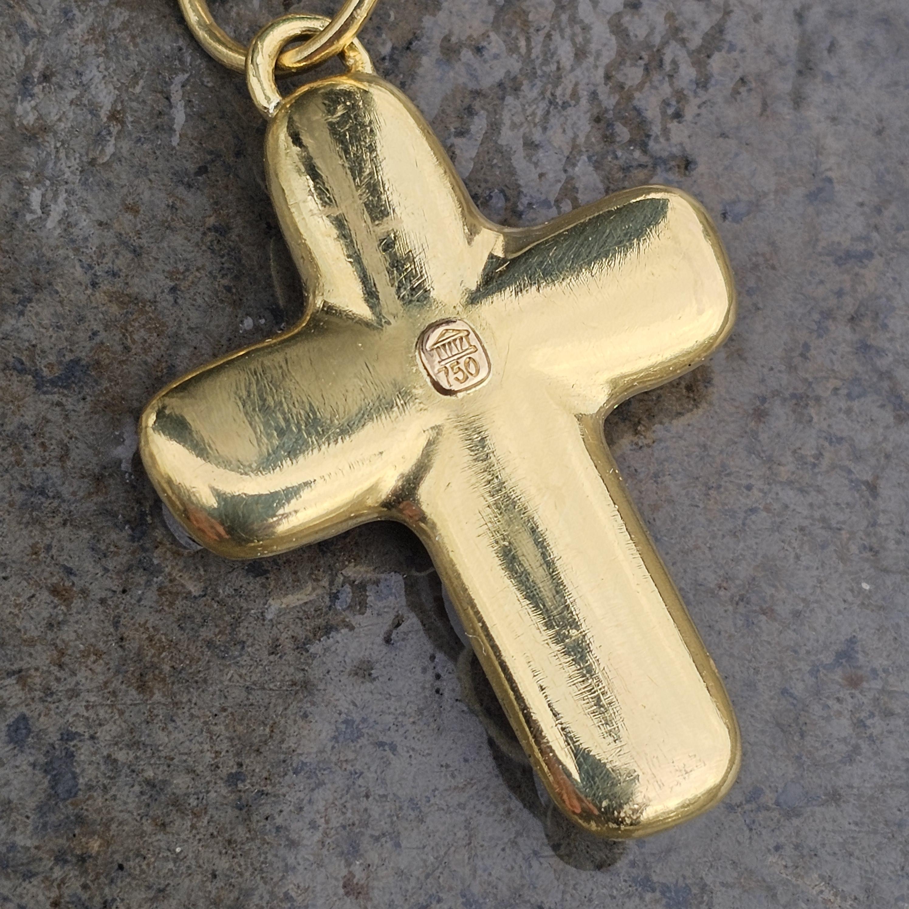 Temple St. Clair Cross Pendant Blue Topaz Toggle Chain Necklace 18k Gold 17.5