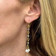 Temple St. Clair Cultured Pearl Blue Briolette Gemstone Dangle Drop Earrings