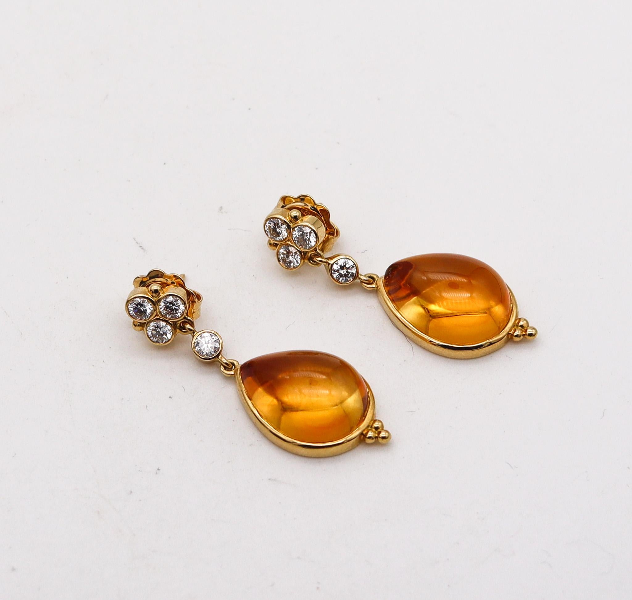 Modernist Temple St Clair Dangle Earrings In 18Kt Gold With 27.98 Ctw In Diamonds And Gems