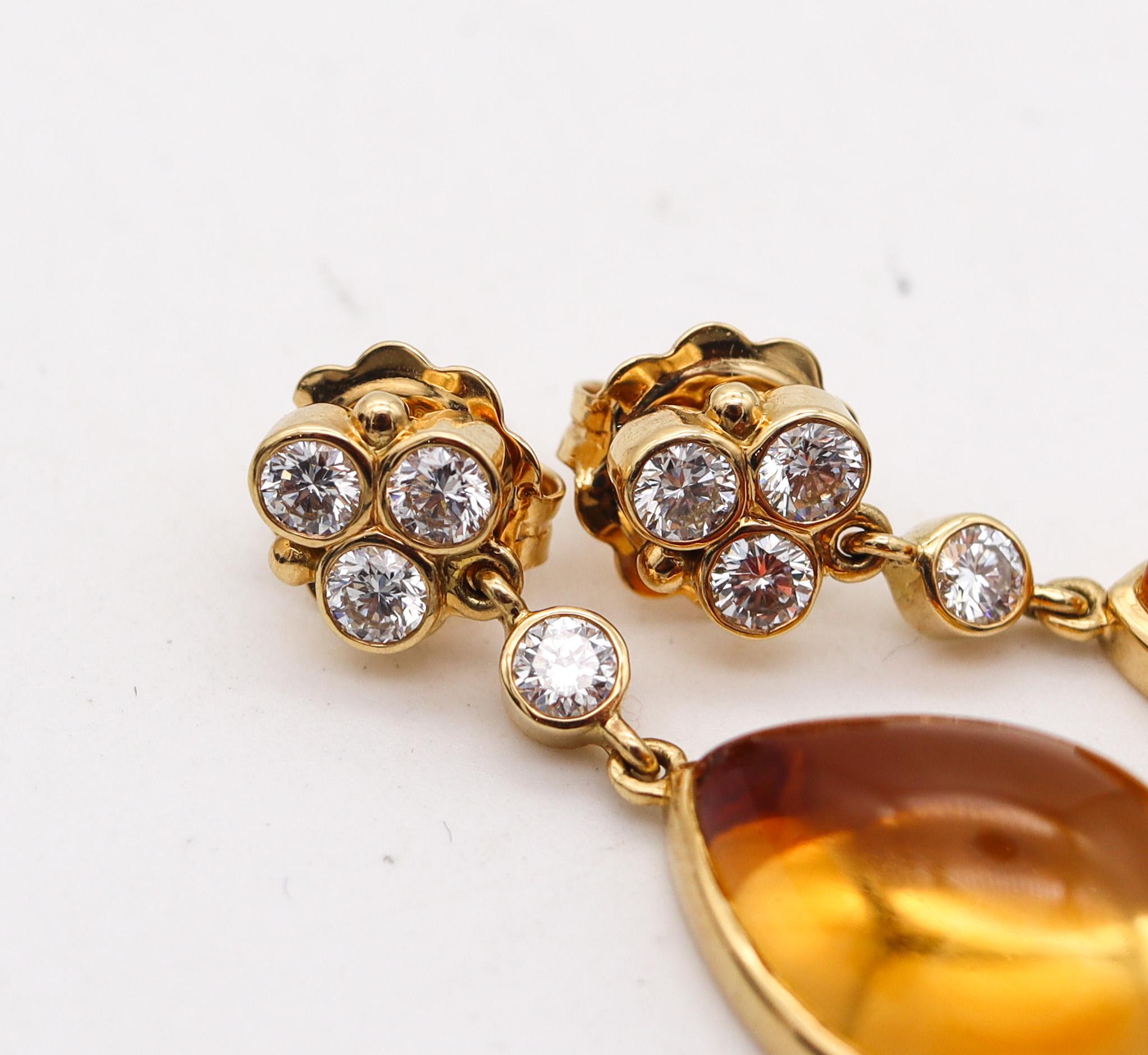 Brilliant Cut Temple St Clair Dangle Earrings In 18Kt Gold With 27.98 Ctw In Diamonds And Gems