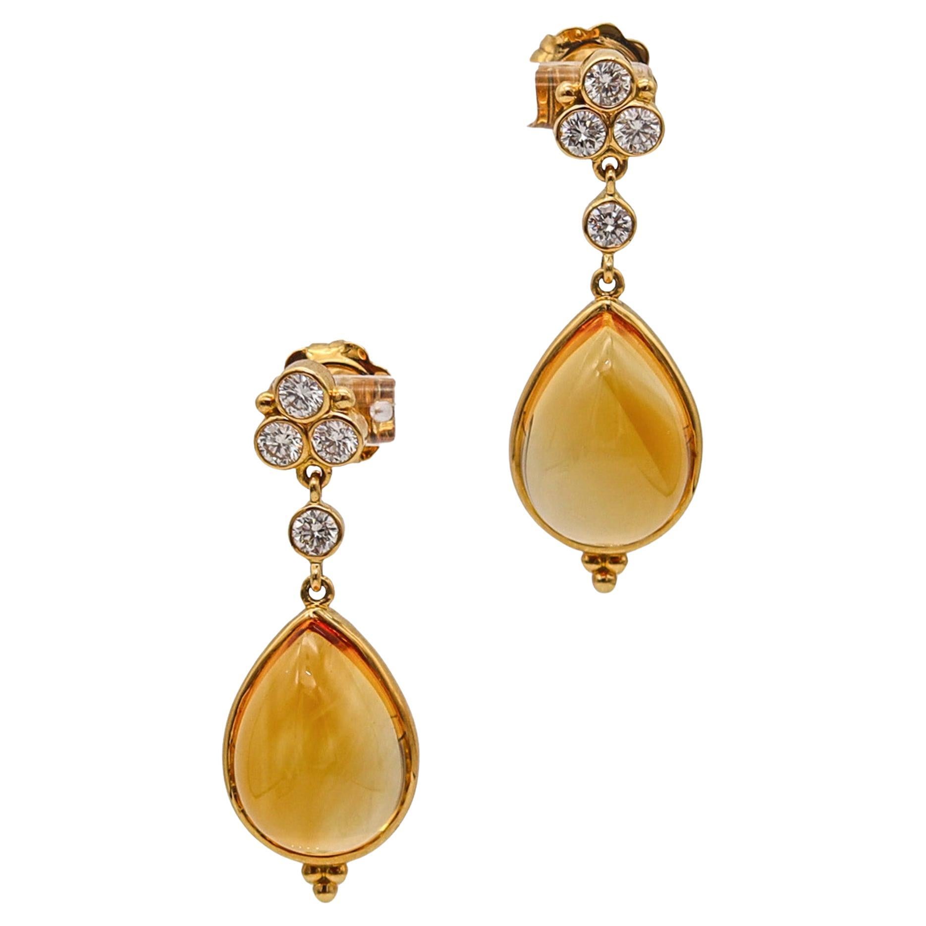 Temple St Clair Dangle Earrings In 18Kt Gold With 27.98 Ctw In Diamonds And Gems