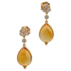 Vintage Temple St Clair Dangle Earrings In 18Kt Gold With 27.98 Ctw In Diamonds And Gems