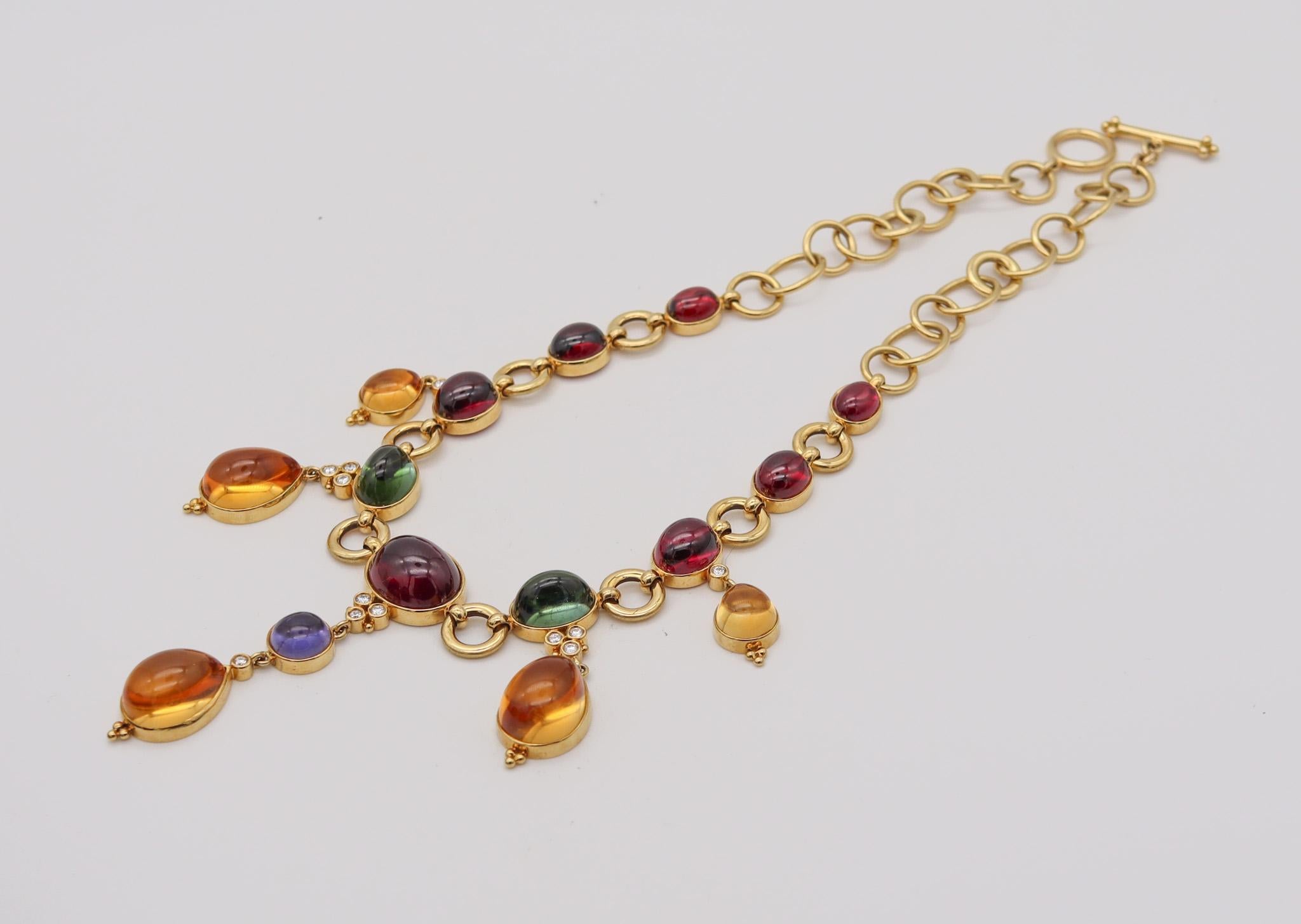 Modernist Temple St. Clair Dangle Necklace In 18Kt Gold With 122.64 Ctw Diamonds And Gems For Sale
