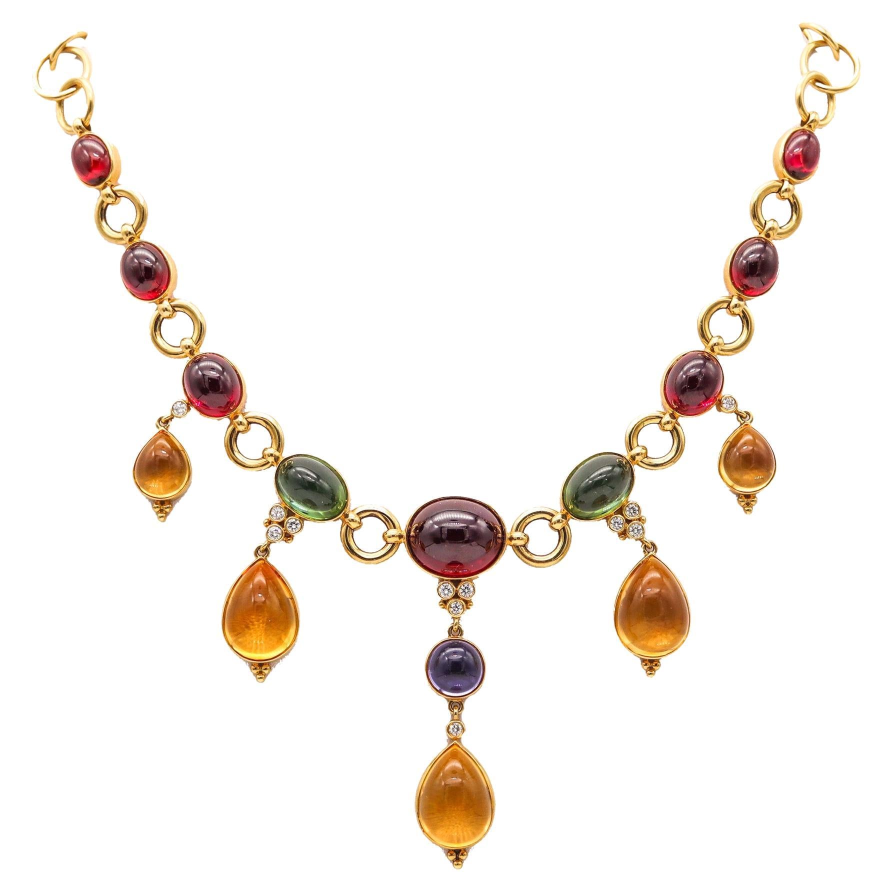 Temple St. Clair Dangle Necklace In 18Kt Gold With 122.64 Ctw Diamonds And Gems