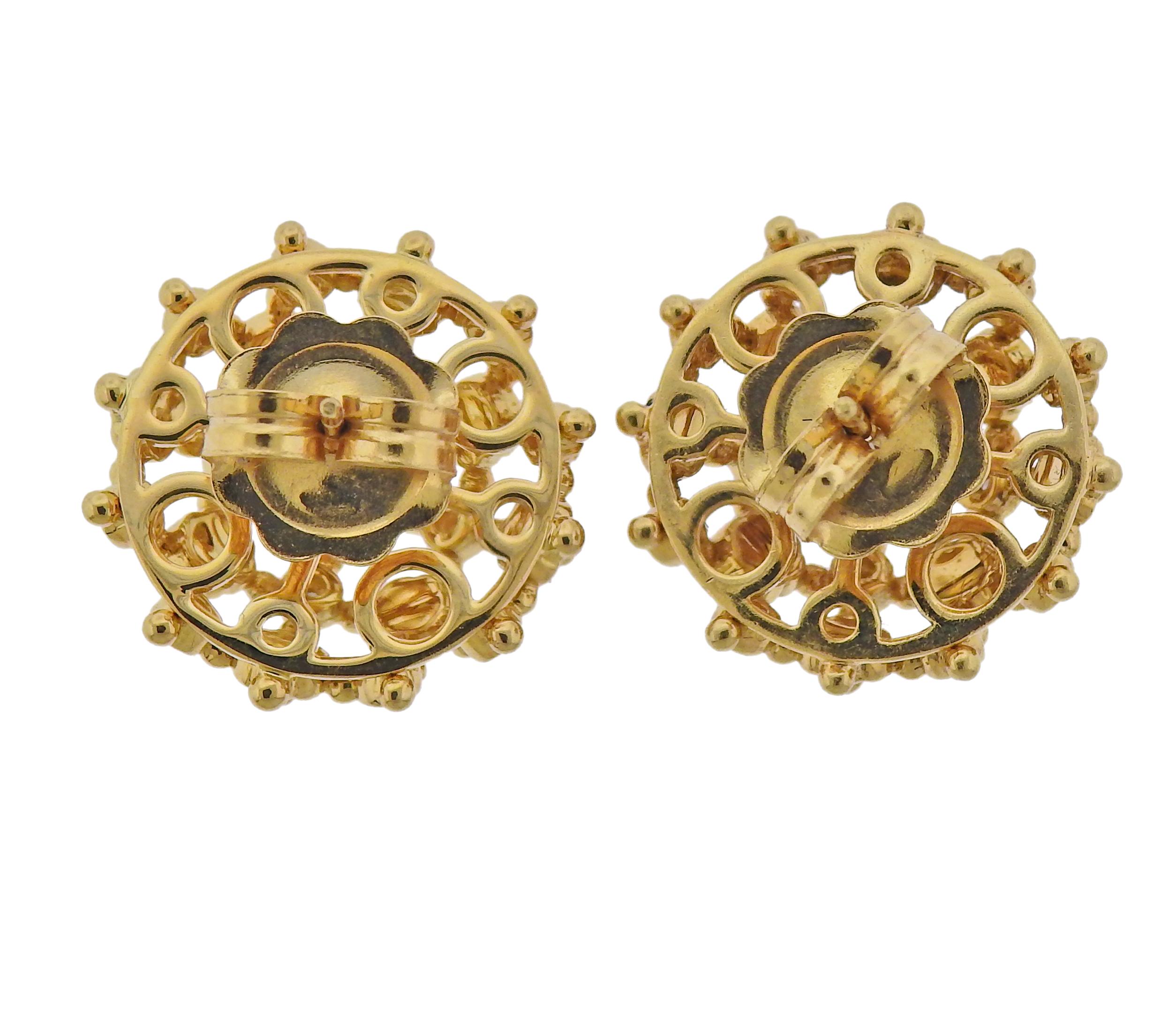 Temple St. Clair Diamond Gold Fiori Cluster Earrings In Excellent Condition In Lambertville, NJ