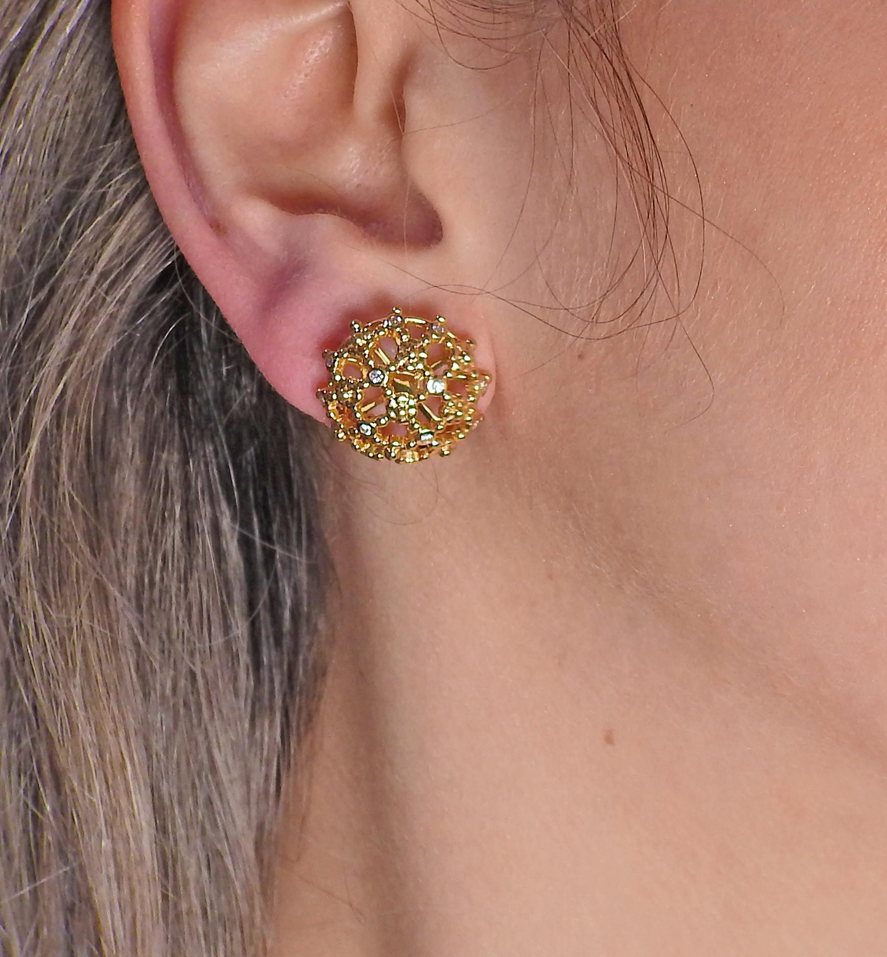 Temple St. Clair Diamond Gold Fiori Cluster Earrings 1