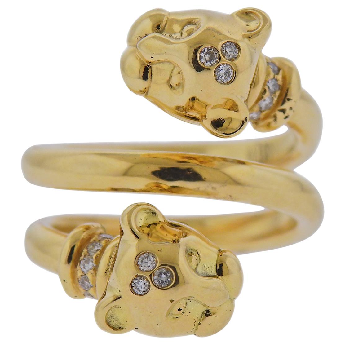 Temple St. Clair Diamond Gold Panther Bypass Ring