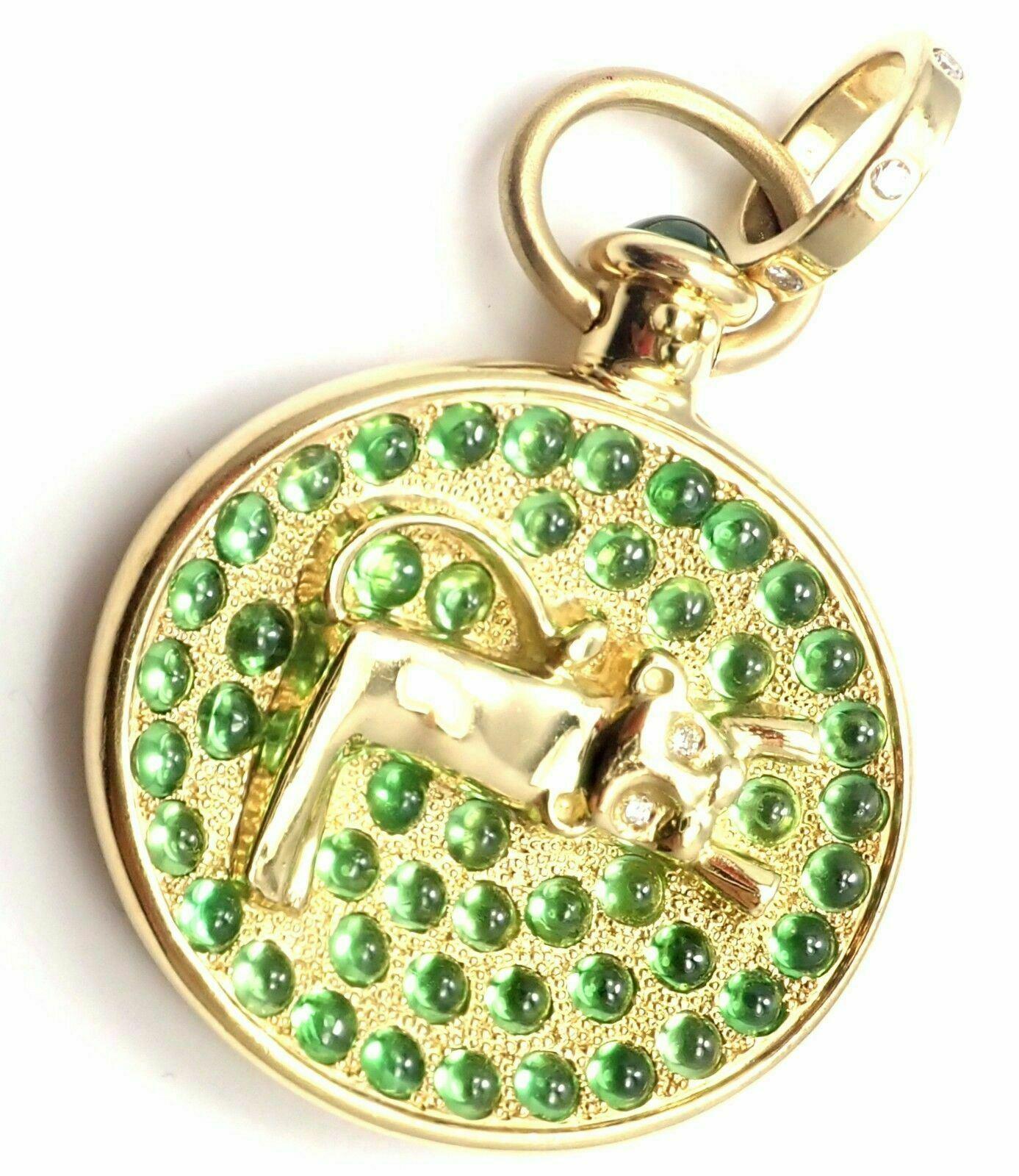 Temple St Clair Diamond Tsavorite Garnet Terrae Lion Yellow Gold Charm Pendant In Excellent Condition In Holland, PA
