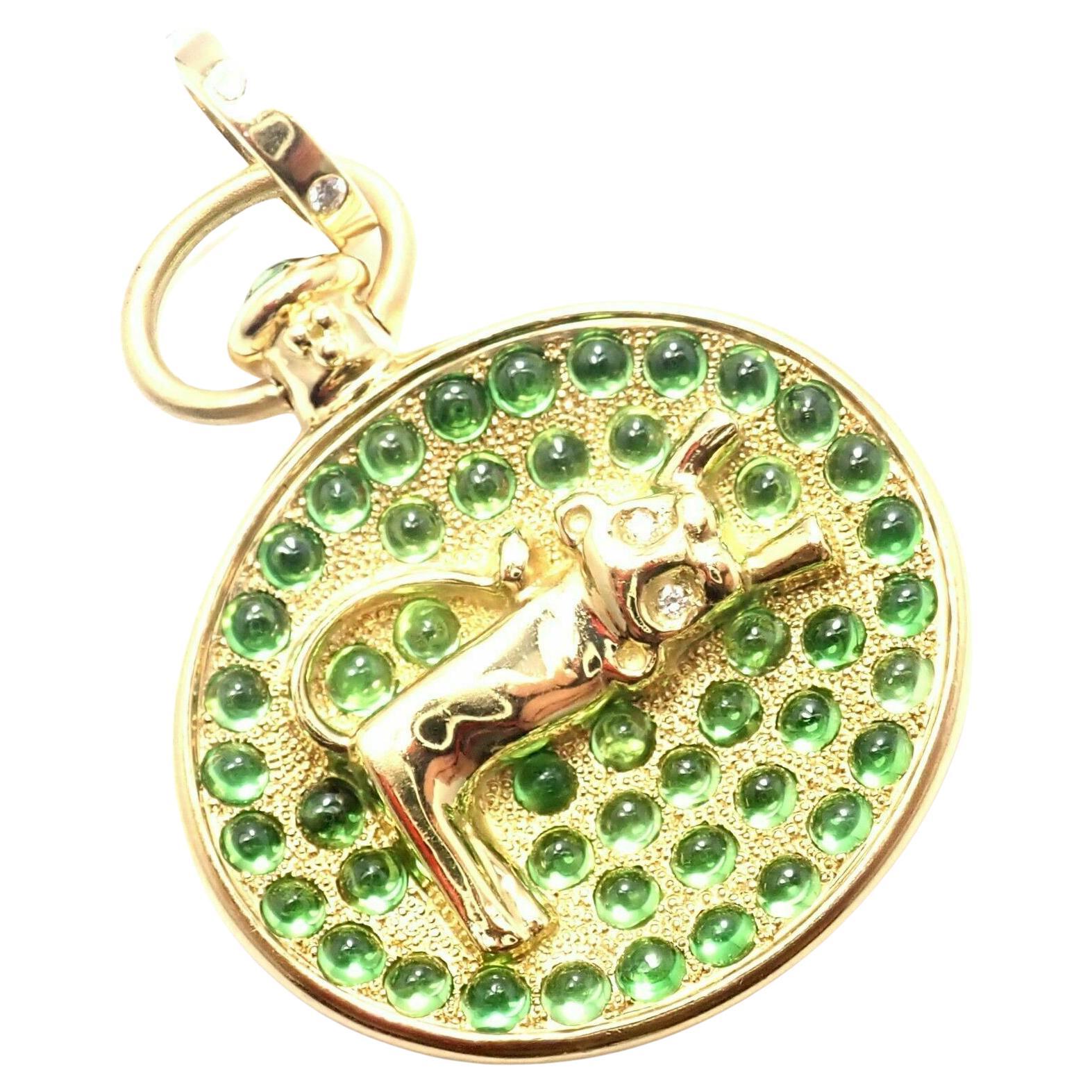 Temple St Clair Diamond Tsavorite Garnet Terrae Lion Yellow Gold Charm Pendant