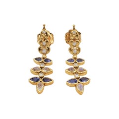 Temple St. Clair 'Dynasty' Yellow Gold Moonstone Sapphire and Diamond Earrings