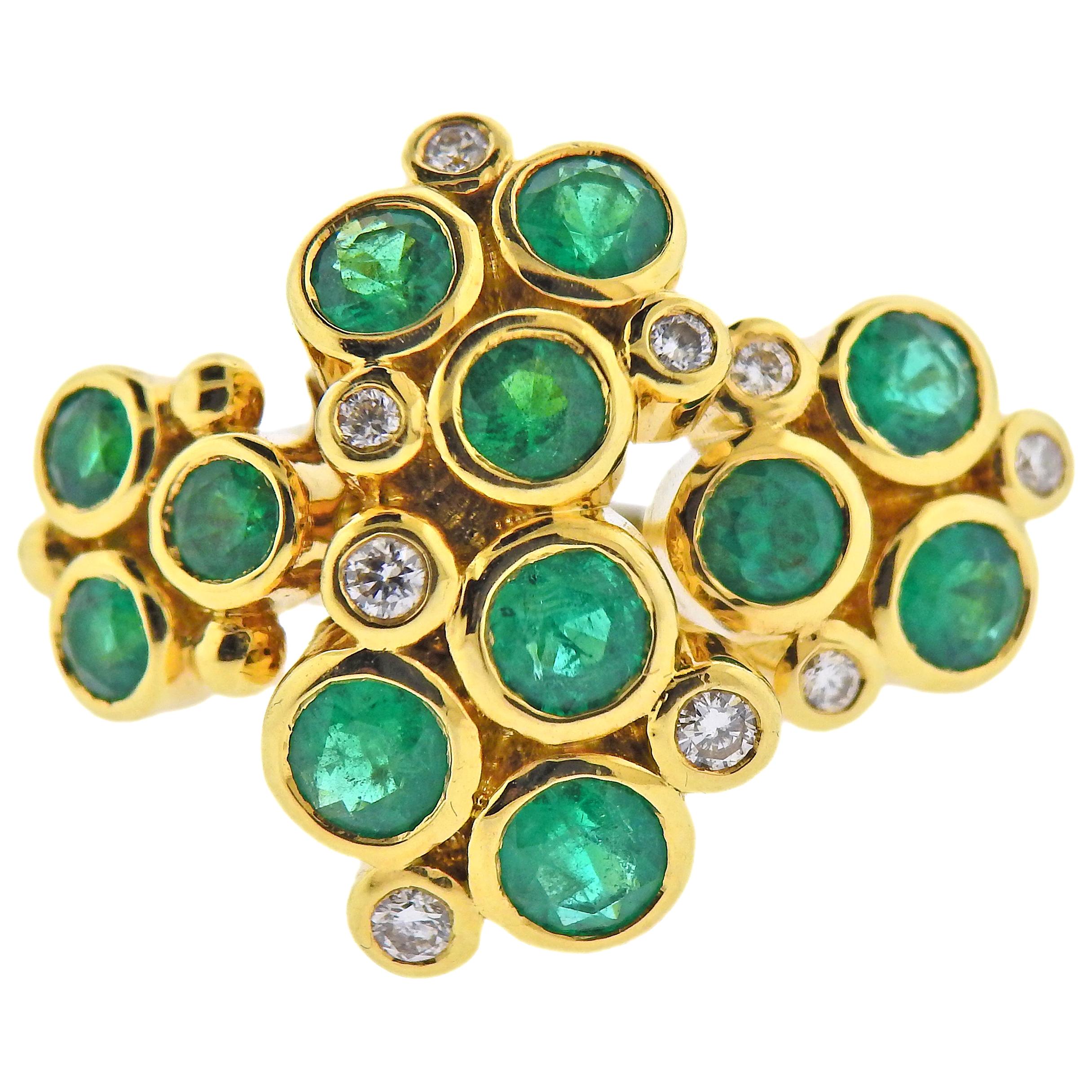 Temple St. Clair Emerald Diamond Gold Ring For Sale