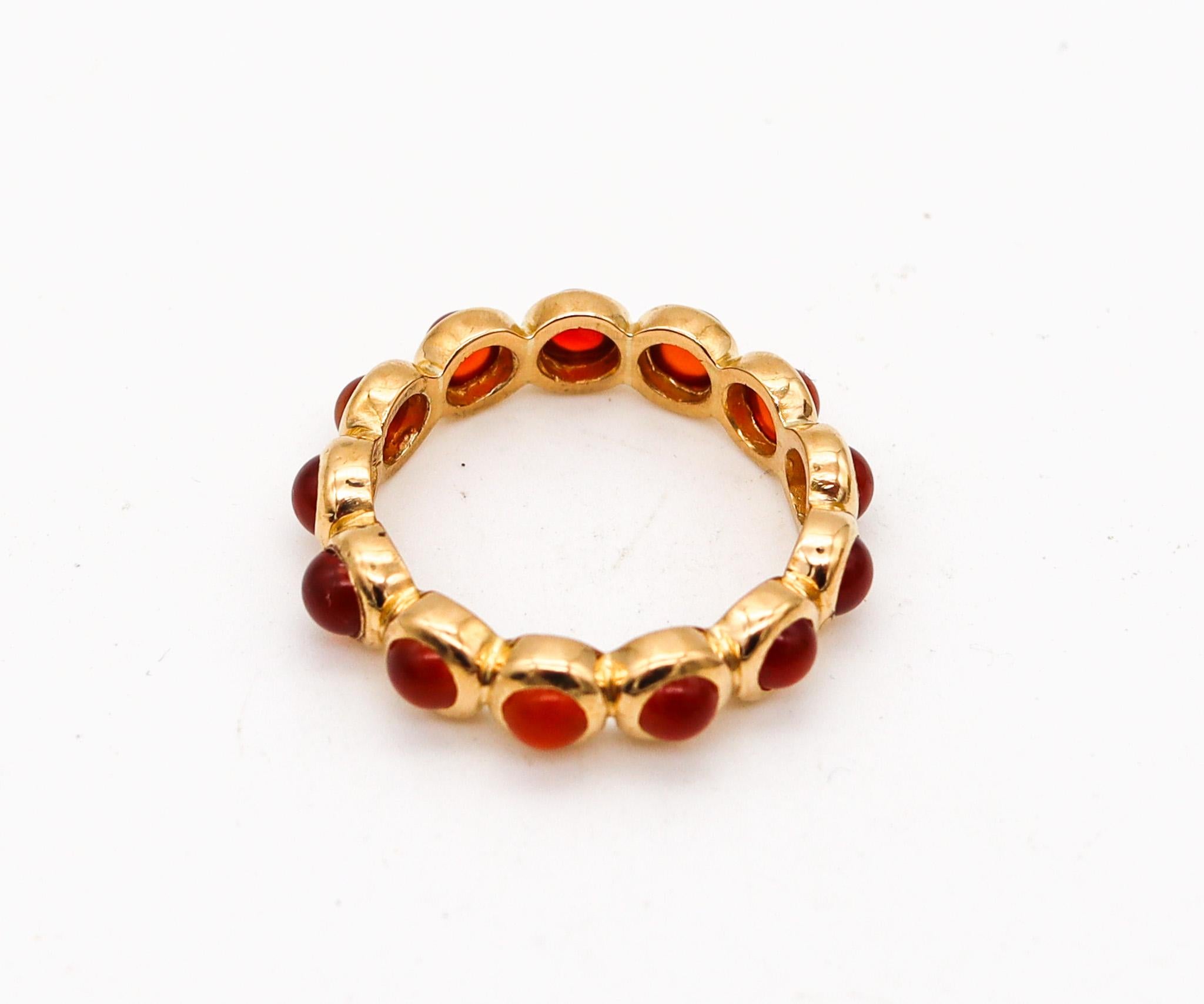 Revival Temple St Clair Eternity Ring in Solid 22Kt Yellow Gold With 2.34 Ctw Carnelians For Sale