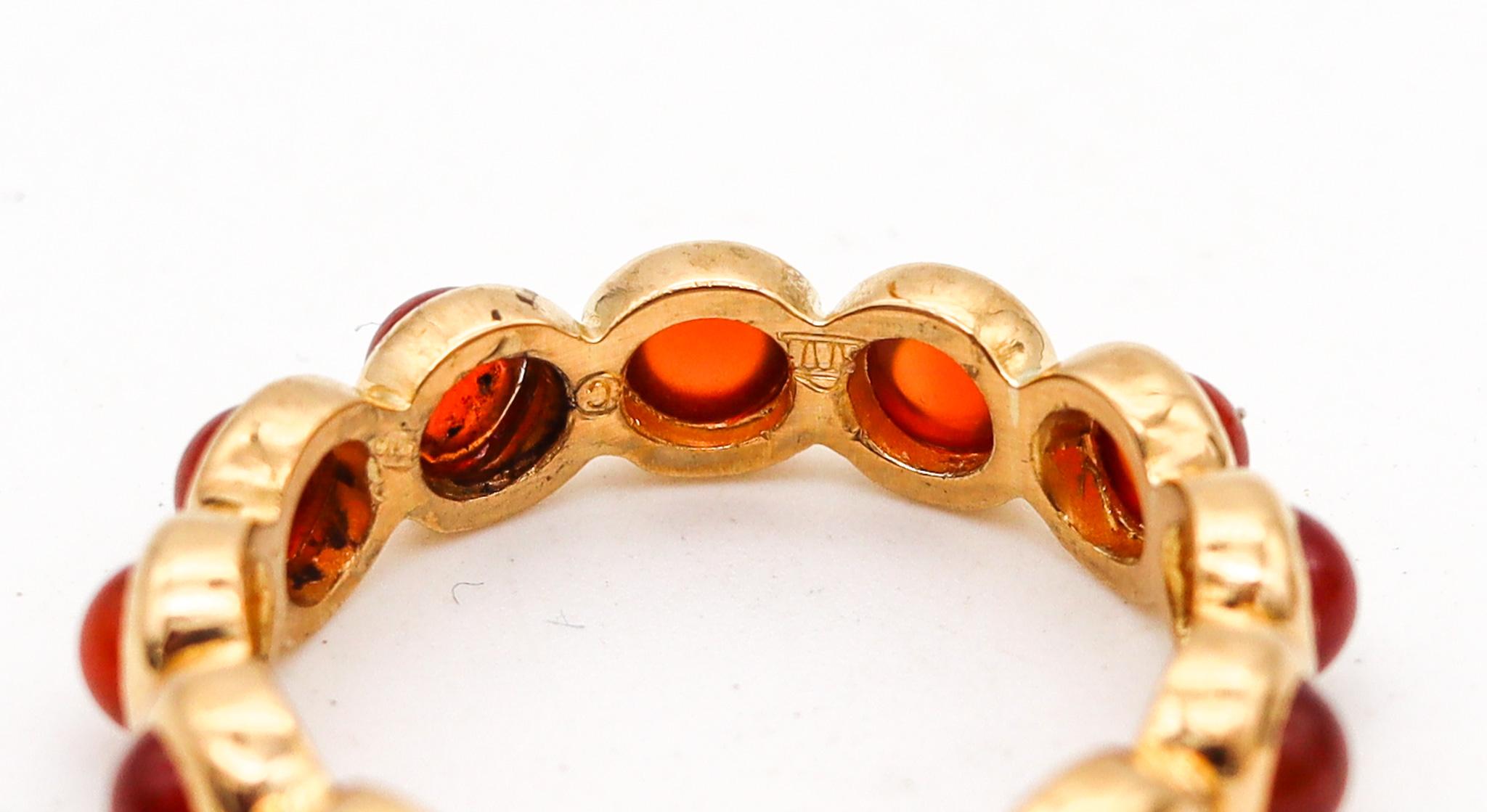 Cabochon Temple St Clair Eternity Ring in Solid 22Kt Yellow Gold With 2.34 Ctw Carnelians For Sale