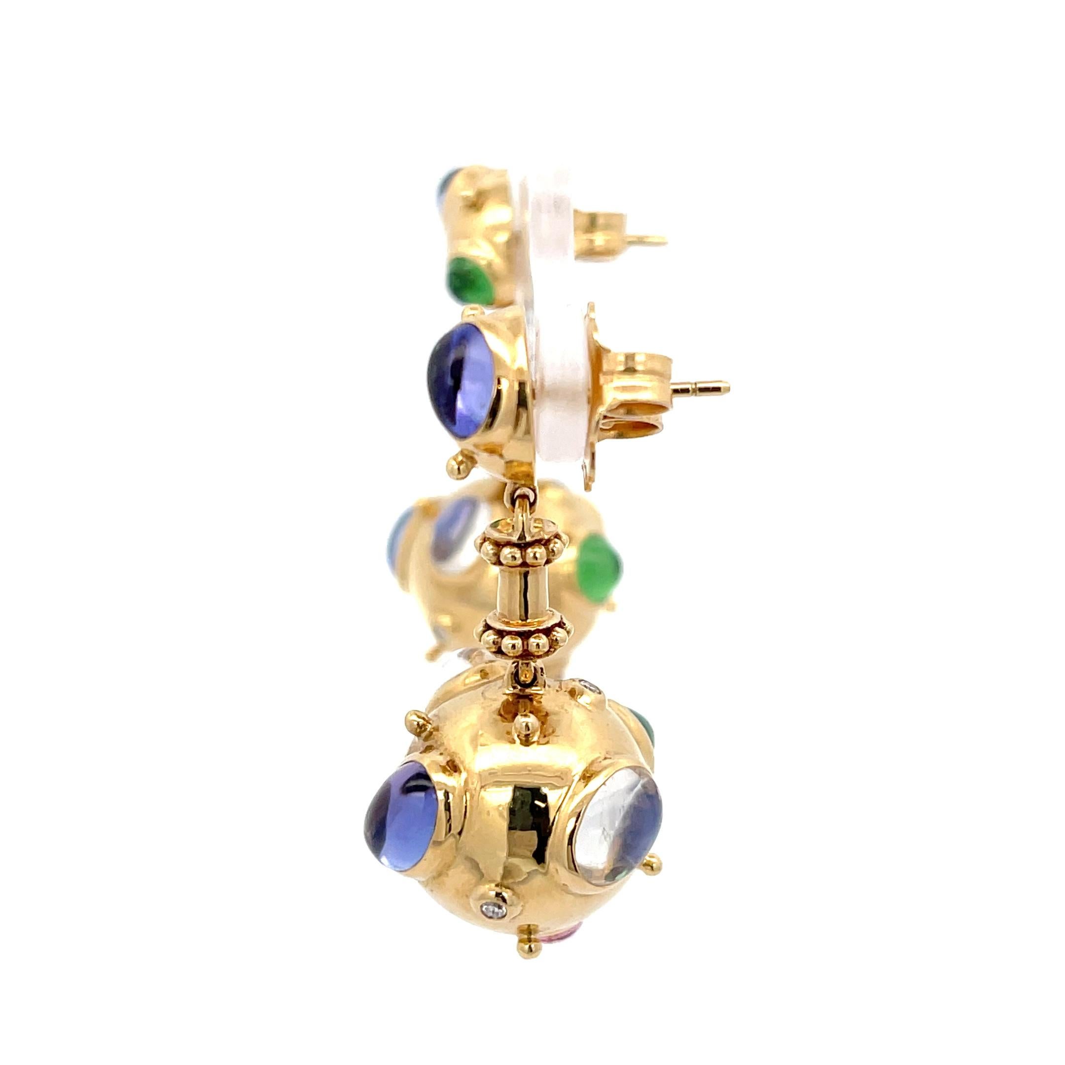 Cabochon Temple St. Clair Feldspar Sapphire Emerald Earrings For Sale