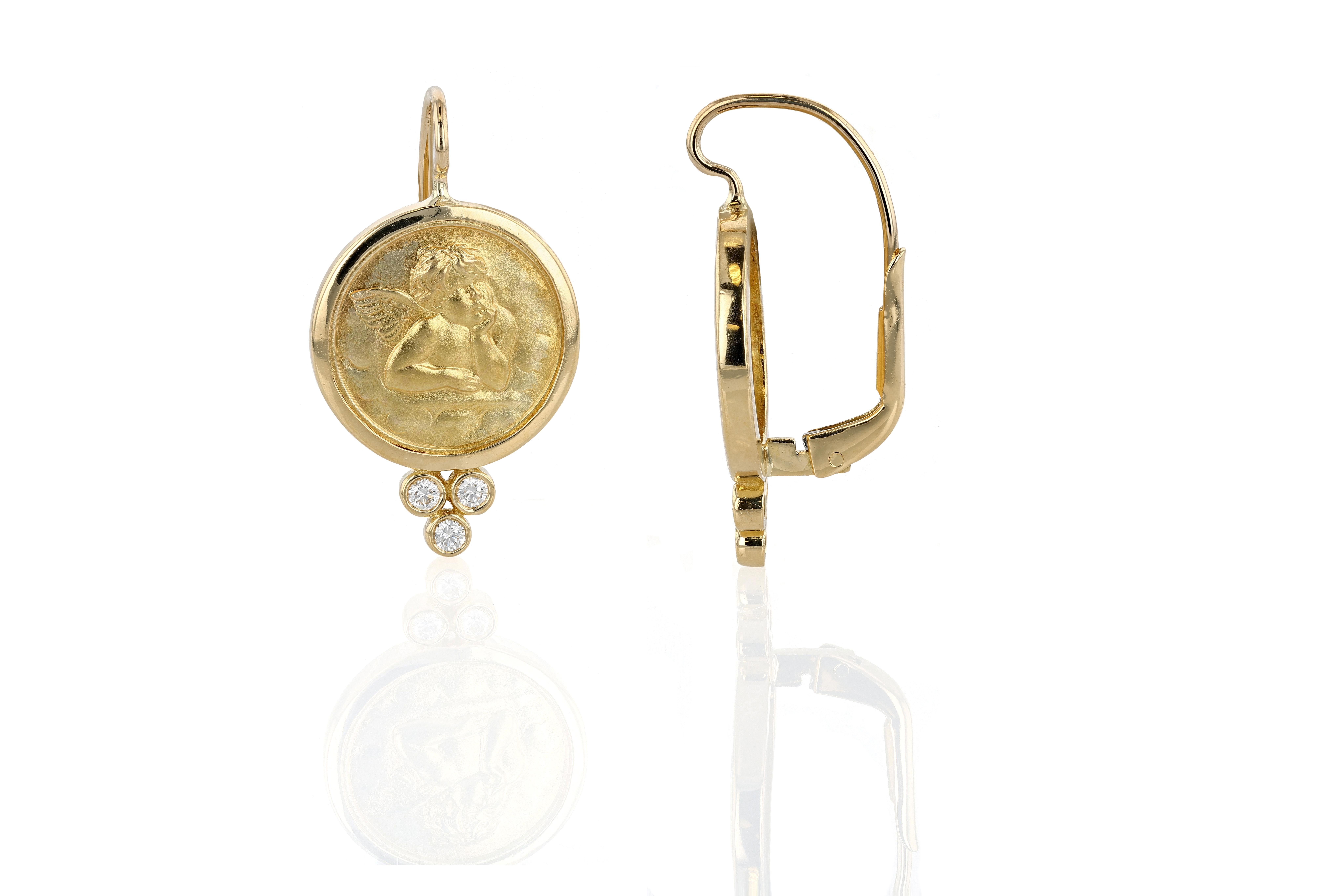 Temple St. Clair Gold und Diamant Cherub Ohrringe (Brillantschliff) im Angebot