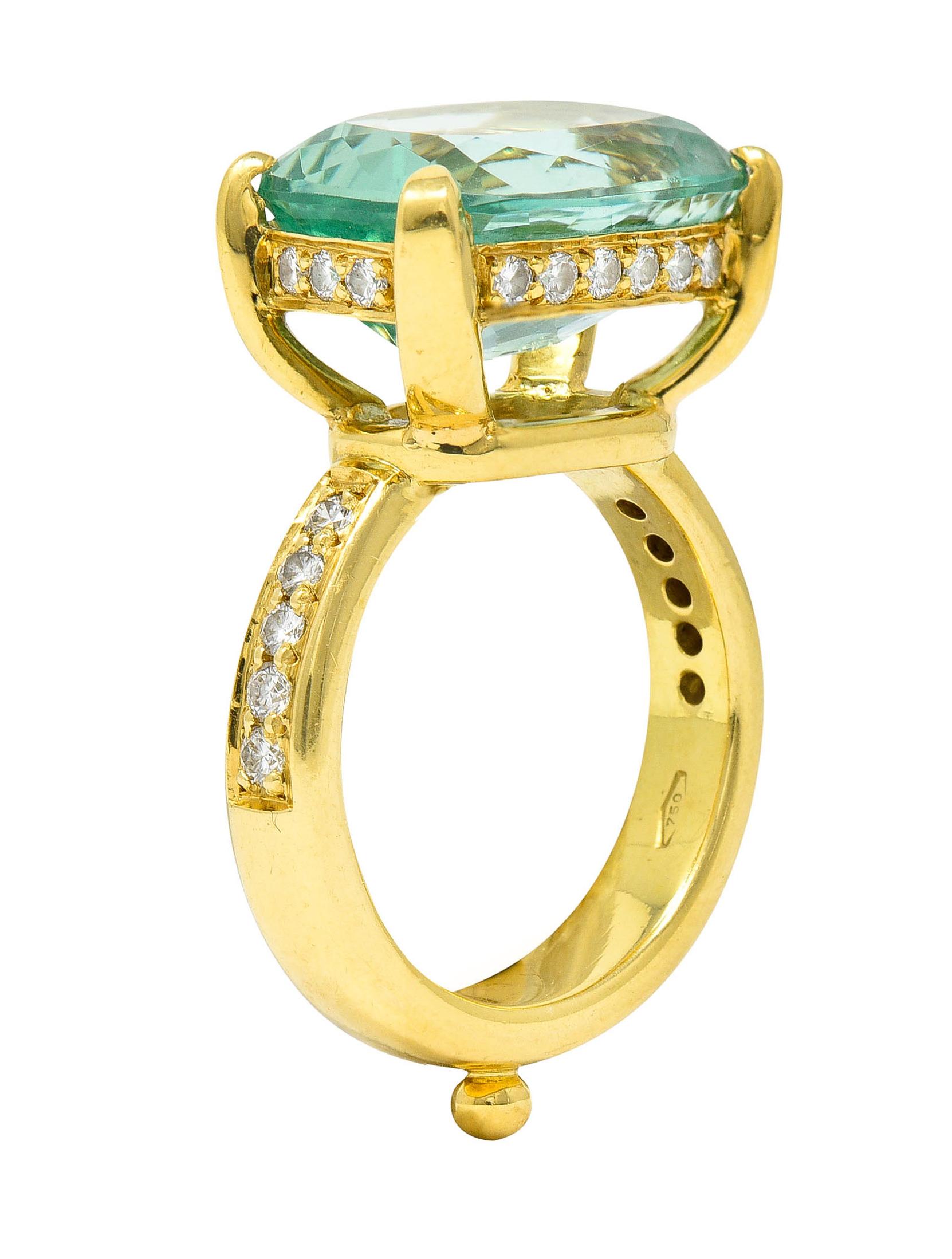 Temple St. Clair Green Beryl Diamond 18 Karat Gold Gemstone Ring For Sale 1