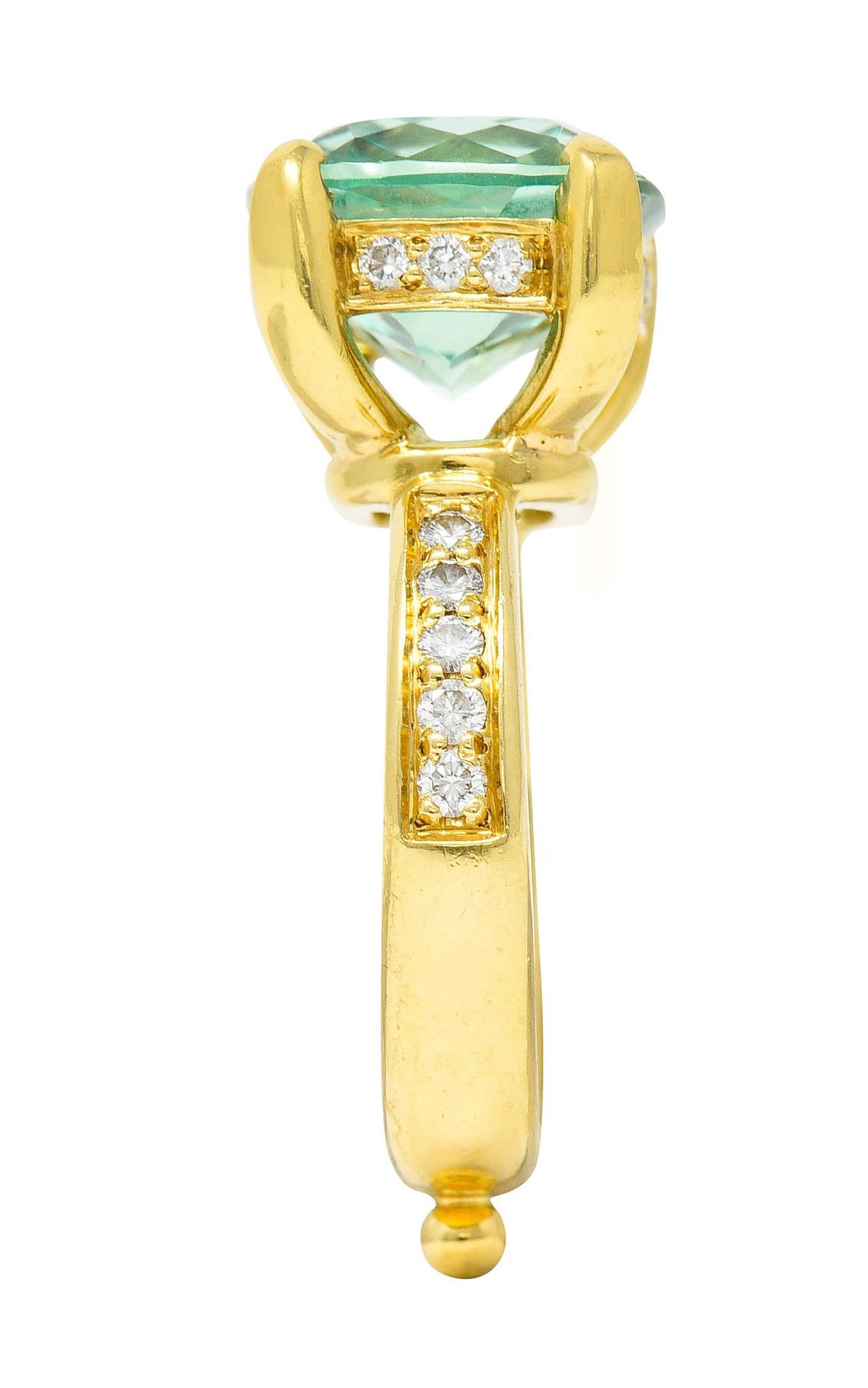 Temple St. Clair Green Beryl Diamond 18 Karat Gold Gemstone Ring For Sale 2