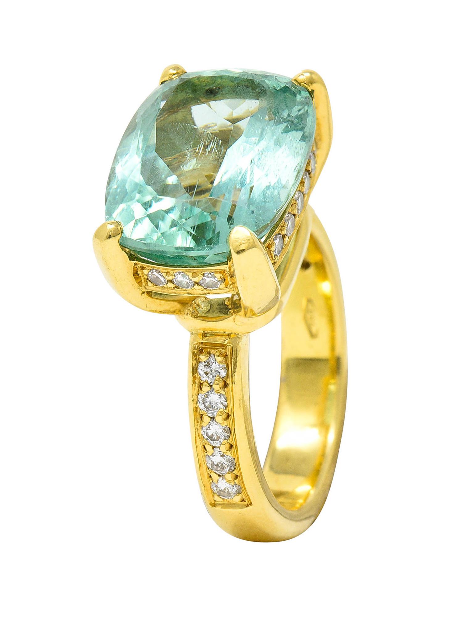 Temple St. Clair Green Beryl Diamond 18 Karat Gold Gemstone Ring For Sale 3